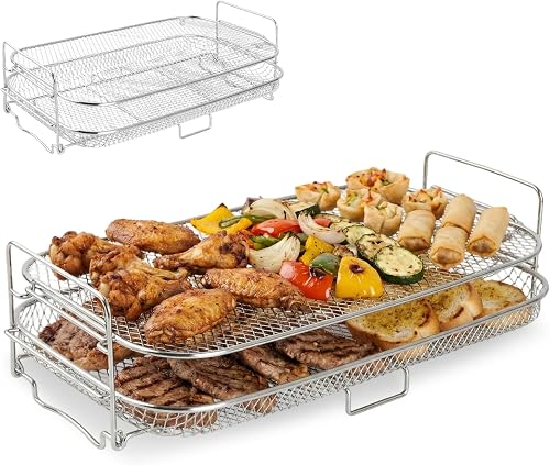 Ecofocet Accessori Friggitrice ad Aria per Ninja Foodi FlexDrawer 10,4 L AF500EU, Acciaio Inox Griglia per Arrostire per COSORI 10 Litri Dual Blaze TwinFry, Griglia Friggitrice ad Aria, Roasting Rack - 8