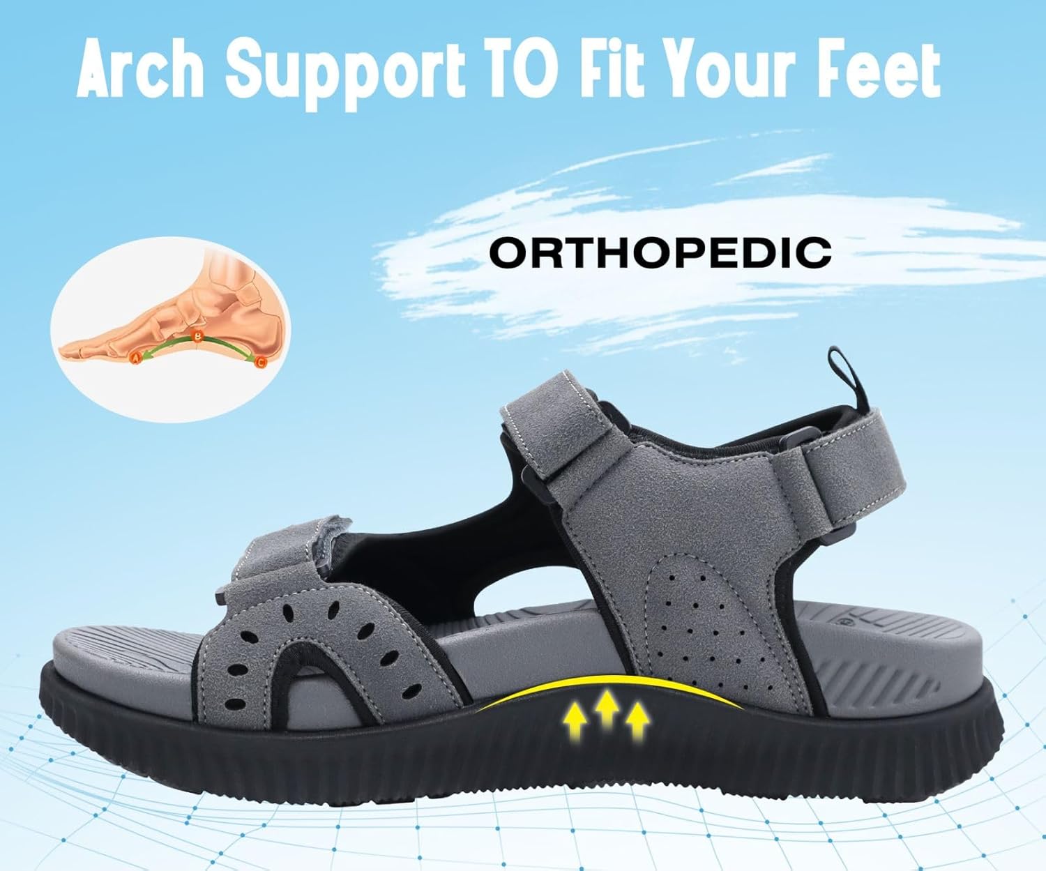 KuaiLu Mens Hiking Sandals With Arch Support Sport Recovery Athletic Walking Sandals For Man Outdoor Summer Casual Thick Cushion Beach Water Fisherman Sandal Size 7-15 - Image 5