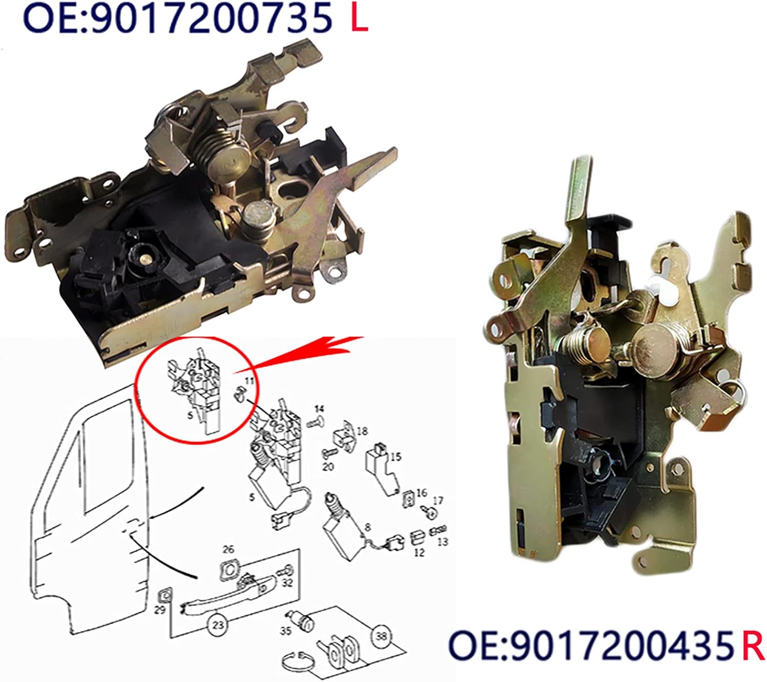 Front Door Latch Lock Actuator Left and Right Side Replacement for Mercedes Benz Sprinter W901 W902 W903 W904 1995-2006 Vito 638 V-Class W638 97-03 for VW 9017200735 9017200435