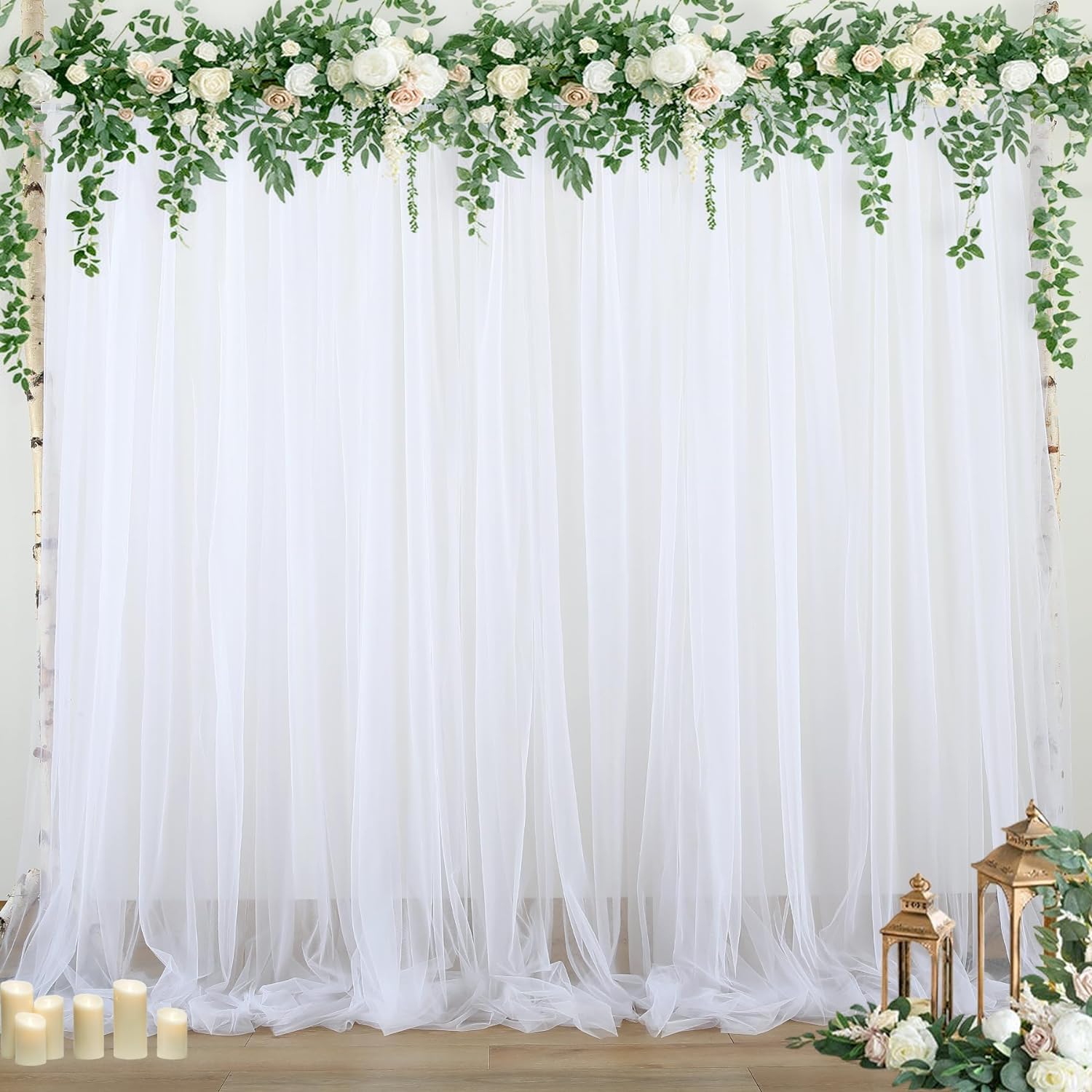 Backdropon Traditional Backdrop Decoration Fabric -5Pcs White Net Curtain for Decoration with Self Adhesive Hooks and satin ribbon for Pooja Decoration,Birthday, Anniversary, Wedding (B0D35GVQRD) Amazon Price History, Amazon Price Tracker