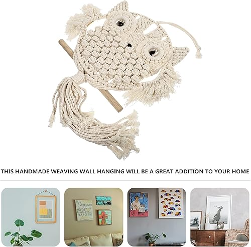 Miniatura 3 de ULTNICE Tapiz de macramé de búho para colgar en la pared, tapiz de la suerte, bohemio con flecos, tejido hecho a mano, tapiz para colgar en la