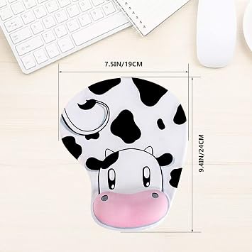 Ergonomic Cow Style Mouse Pad with Non-Slip Base and Elastic Gel Wrist Rest for Gaming, Office, Home, and Studying