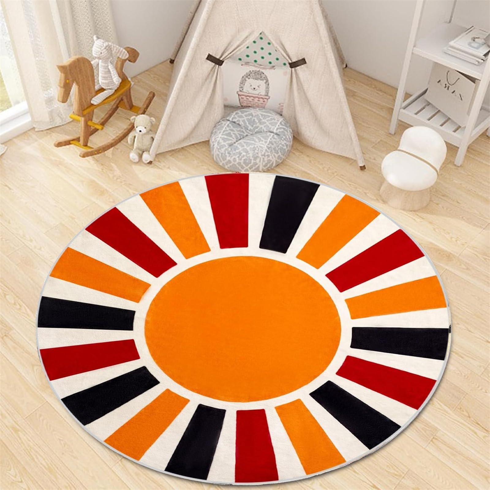 AOESELN Sun Rainbow Round Rug,160cm,Colorful Boho Kids Rug Ultra Soft Washable Nursery Rugs for Bedroom Perschool Classroom