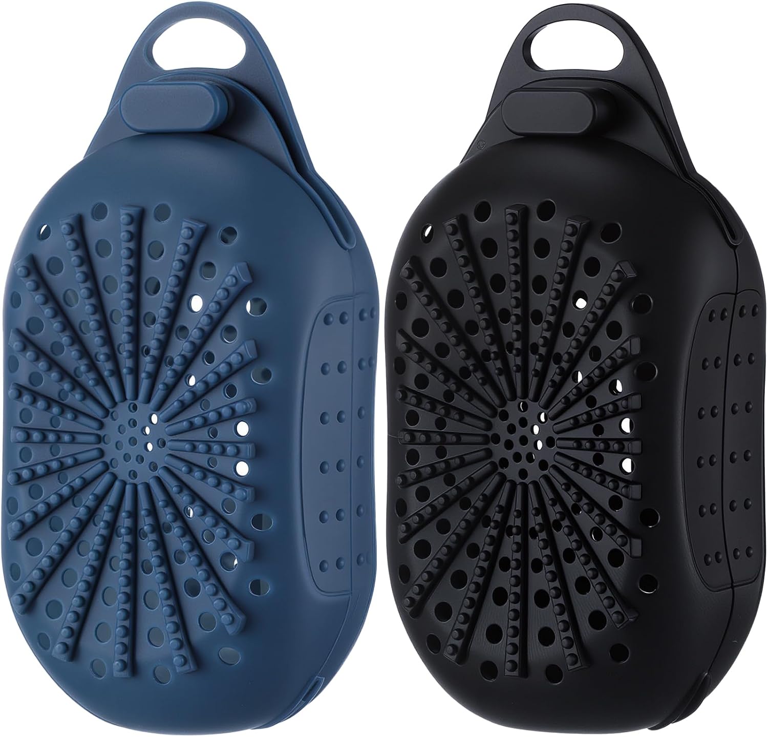 Pangda 2 Pcs Silicone Soap Saver Bag, Dual-Sided Soap Box Scrubber Gentle Exfoliating Silicone Pouch Quick-Dry Saver for Shower (Dark Blue, Black)