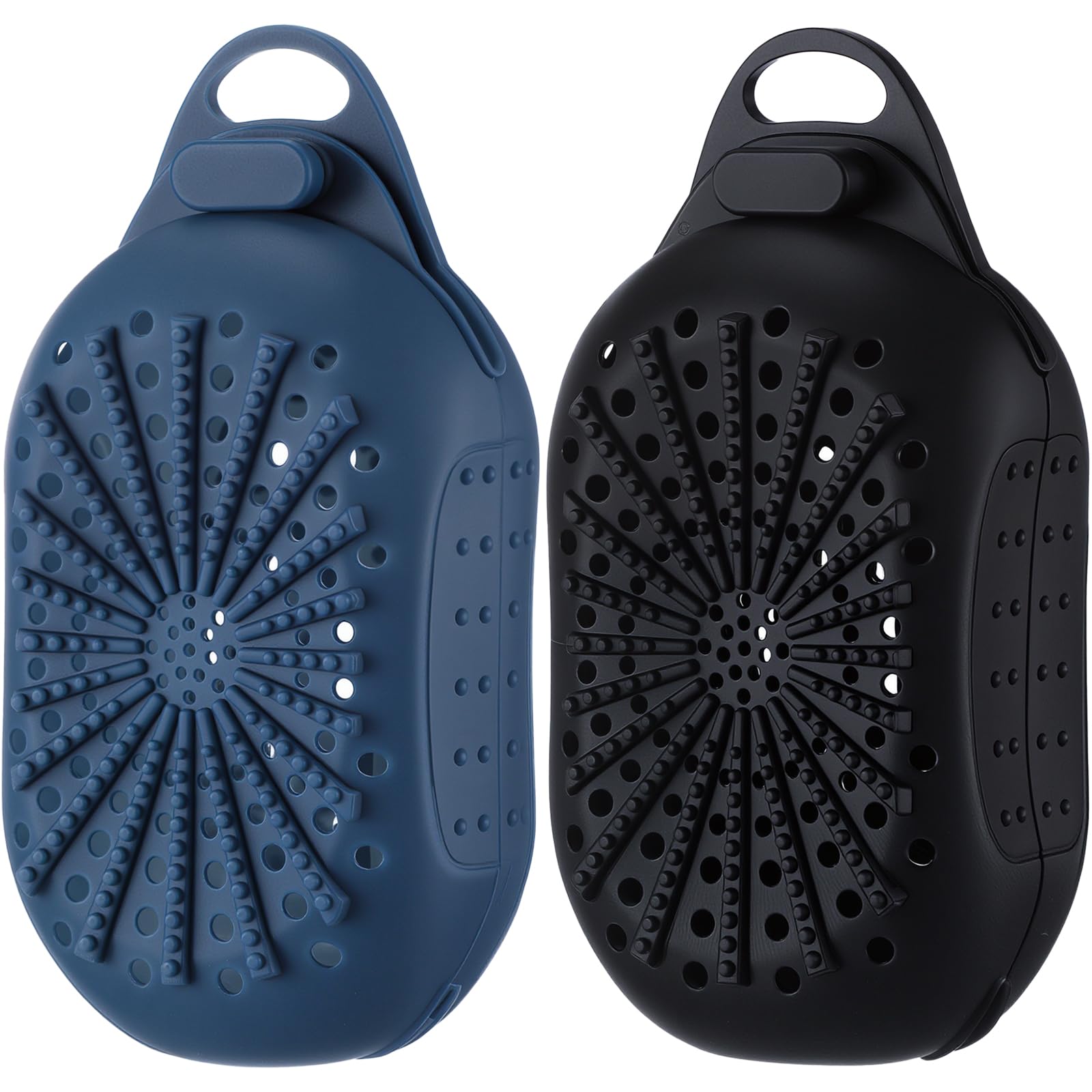 Pangda 2 Pcs Silicone Soap Saver Bag, Dual-Sided Soap Box Scrubber Gentle Exfoliating Silicone Pouch Quick-Dry Saver for Shower (Dark Blue, Black)
