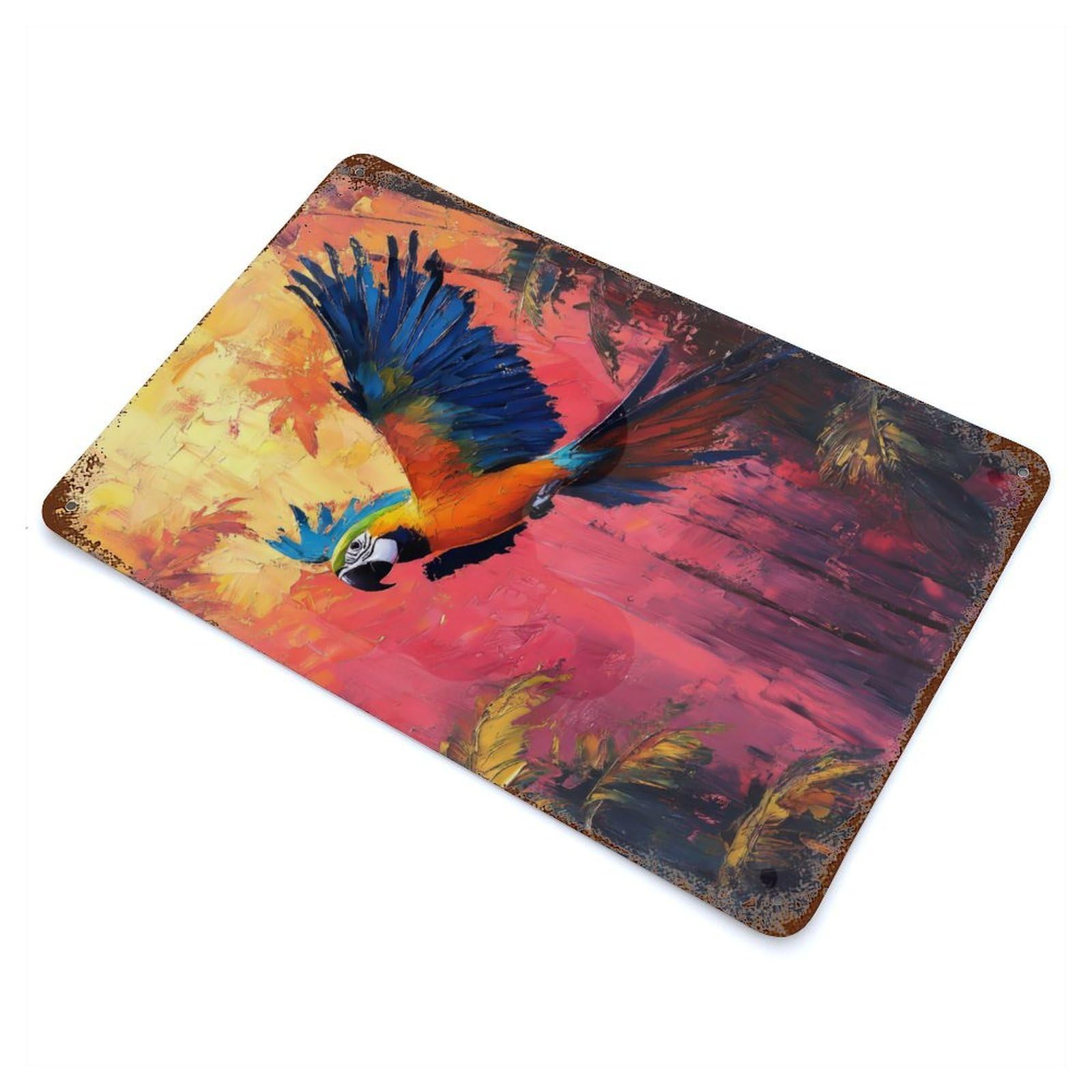 Garage Style Macaw in Flight Vintage Rust Metal Sign 11.8"x7.9", Retro Wall Decor for Bar And Workshop