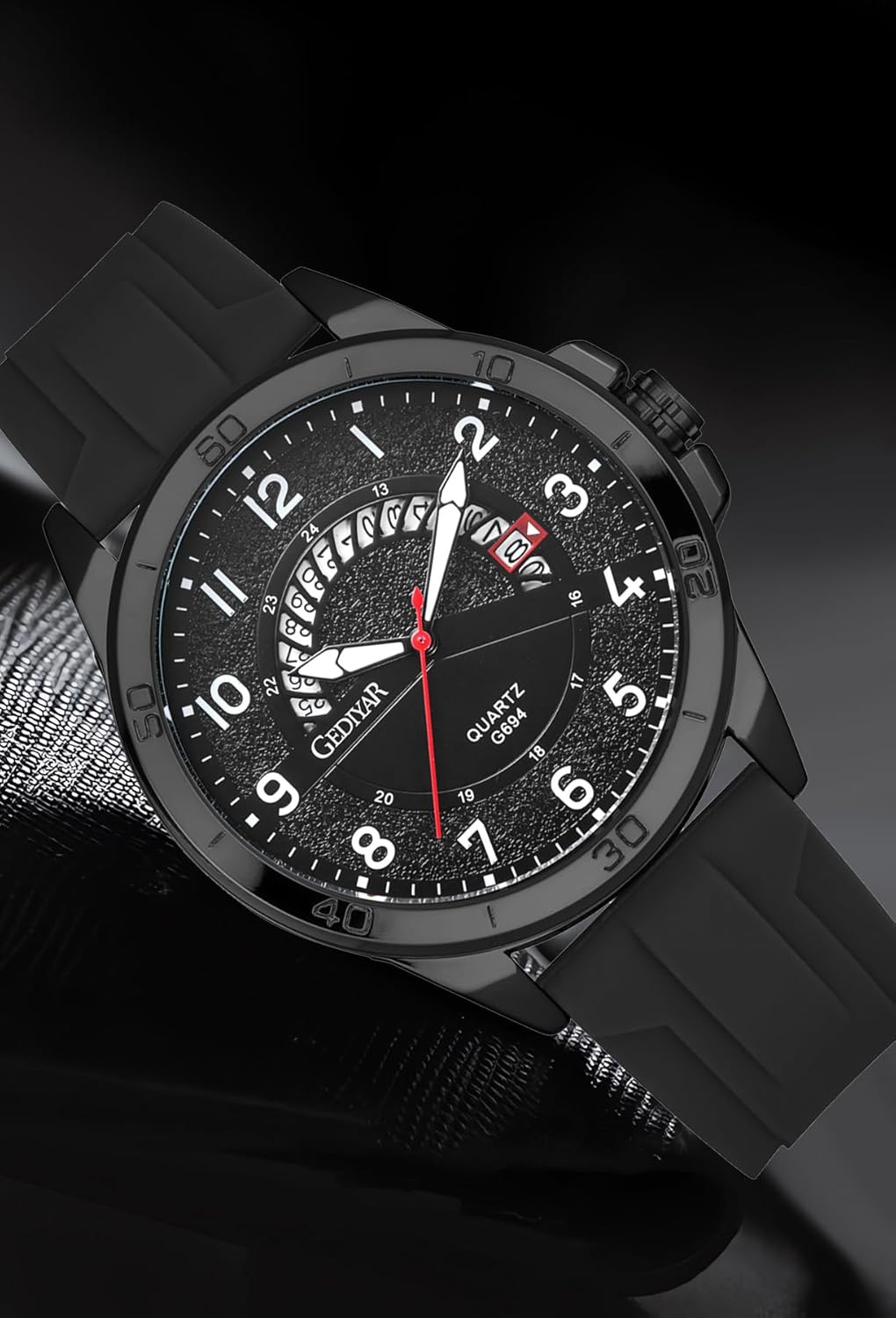 Waterproof Watch Analog Military Stylish Durable Timepiece for Men Adult Sports Wrist Quartz Watches,Silicone Strap G694 black image 7 of 8 B0CY5CX726