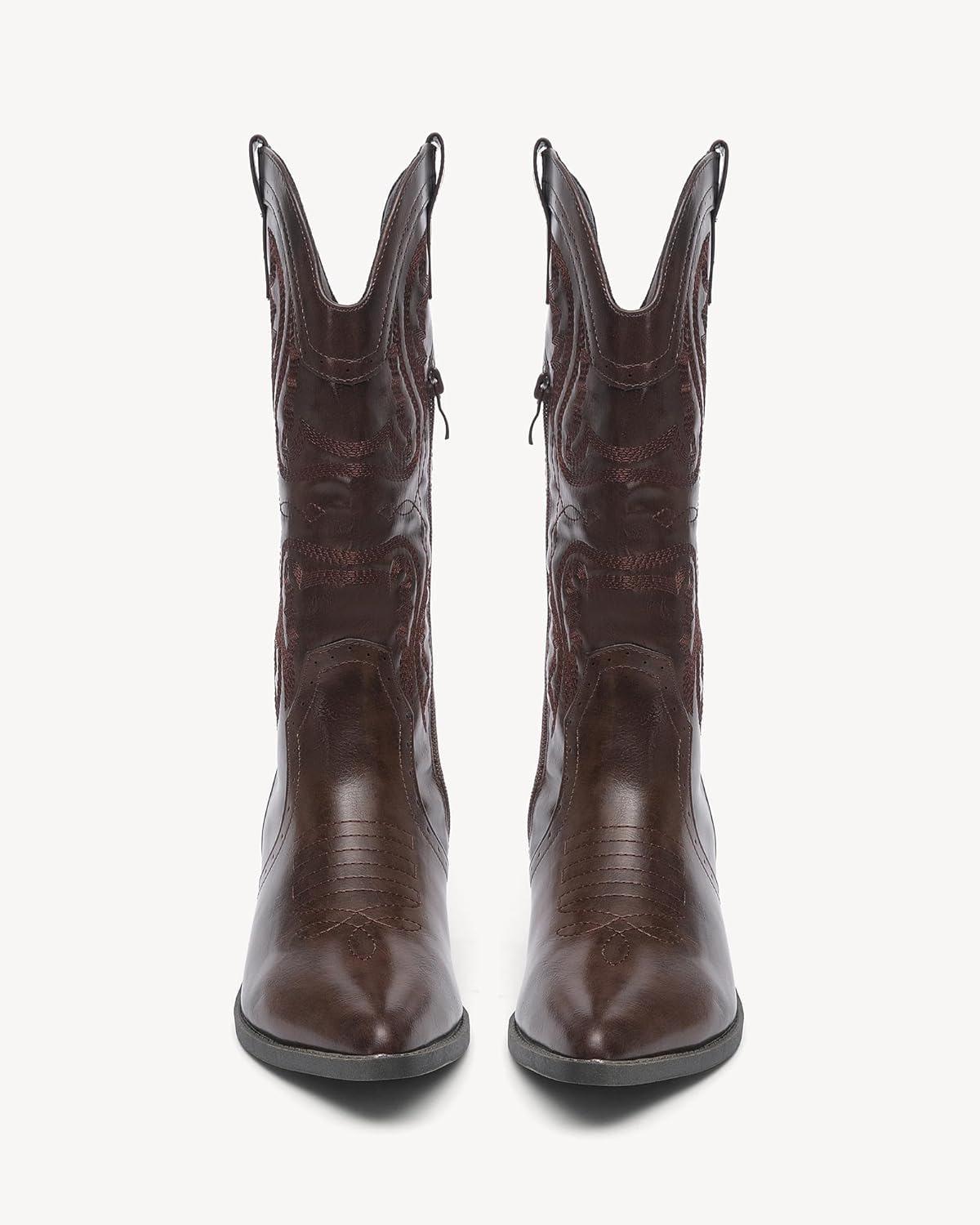 NEWBELLA Women's Western Cowboy Boots - Embroidered Fringe Pointed Toe Cowgirl Boots Chunky Heel Mid Calf Boots with Side Zip - Image 5