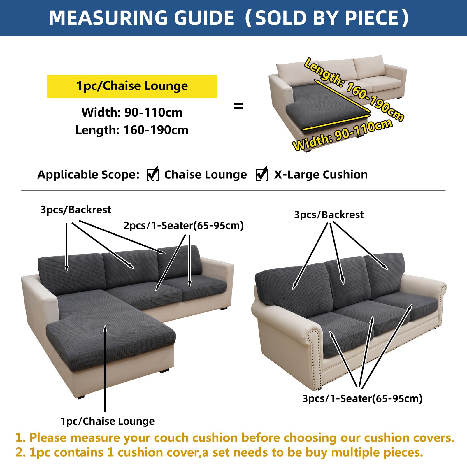 Eismodra Sofabezug L Form,Sofa Überzug 3 Sitzer,Stretch Sitzkissenbezug,Couch Überwurfdecke Sofaschoner Sofaüberwurf,Elastischer Bezug Cover für L-Form,Dunkelgrau,Chaiselongue(1 Stück)