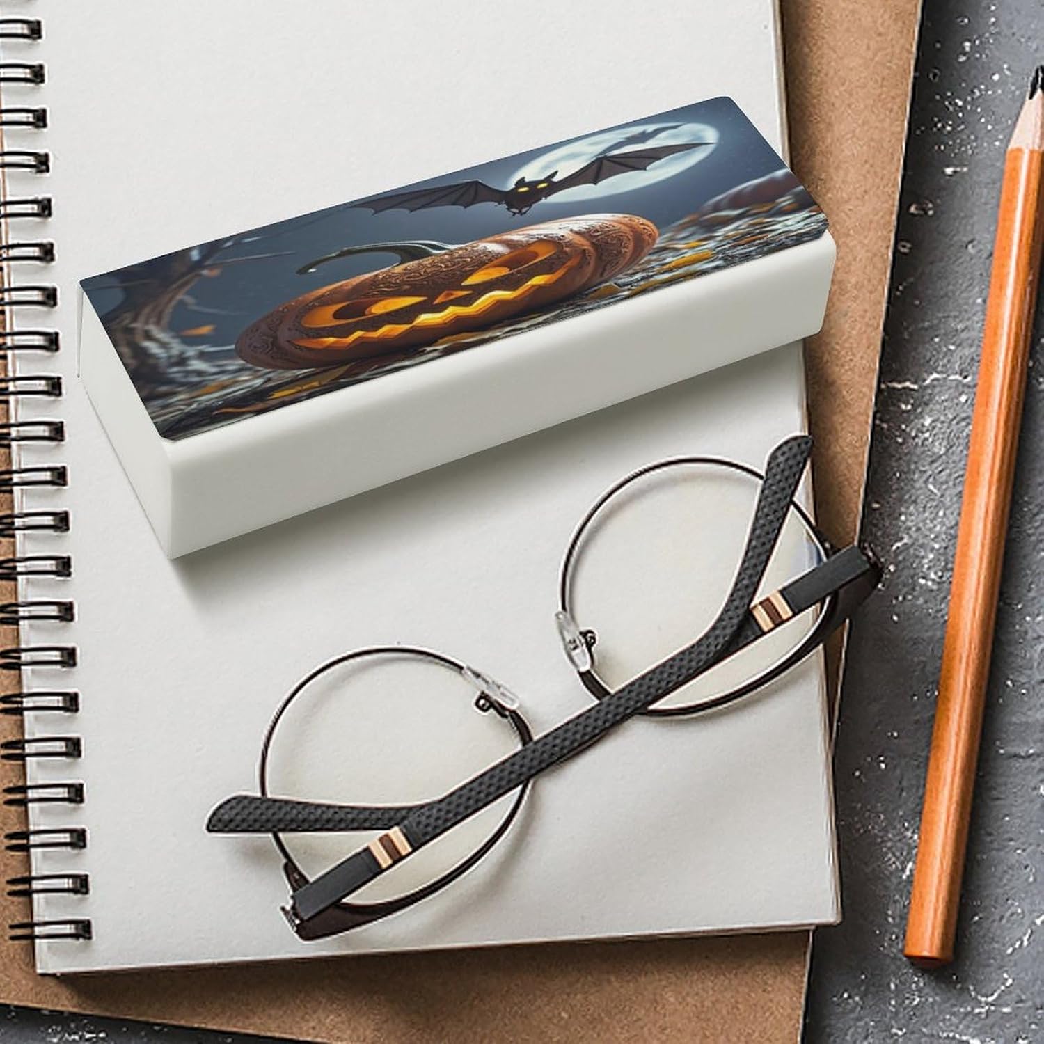 Magic Pumpkin Glasses Case Eyeglasses Case with Cleaning Cloth Premium Leather Spectacle Cases - Thoughtful Gift for Friends & Loved Ones image 4