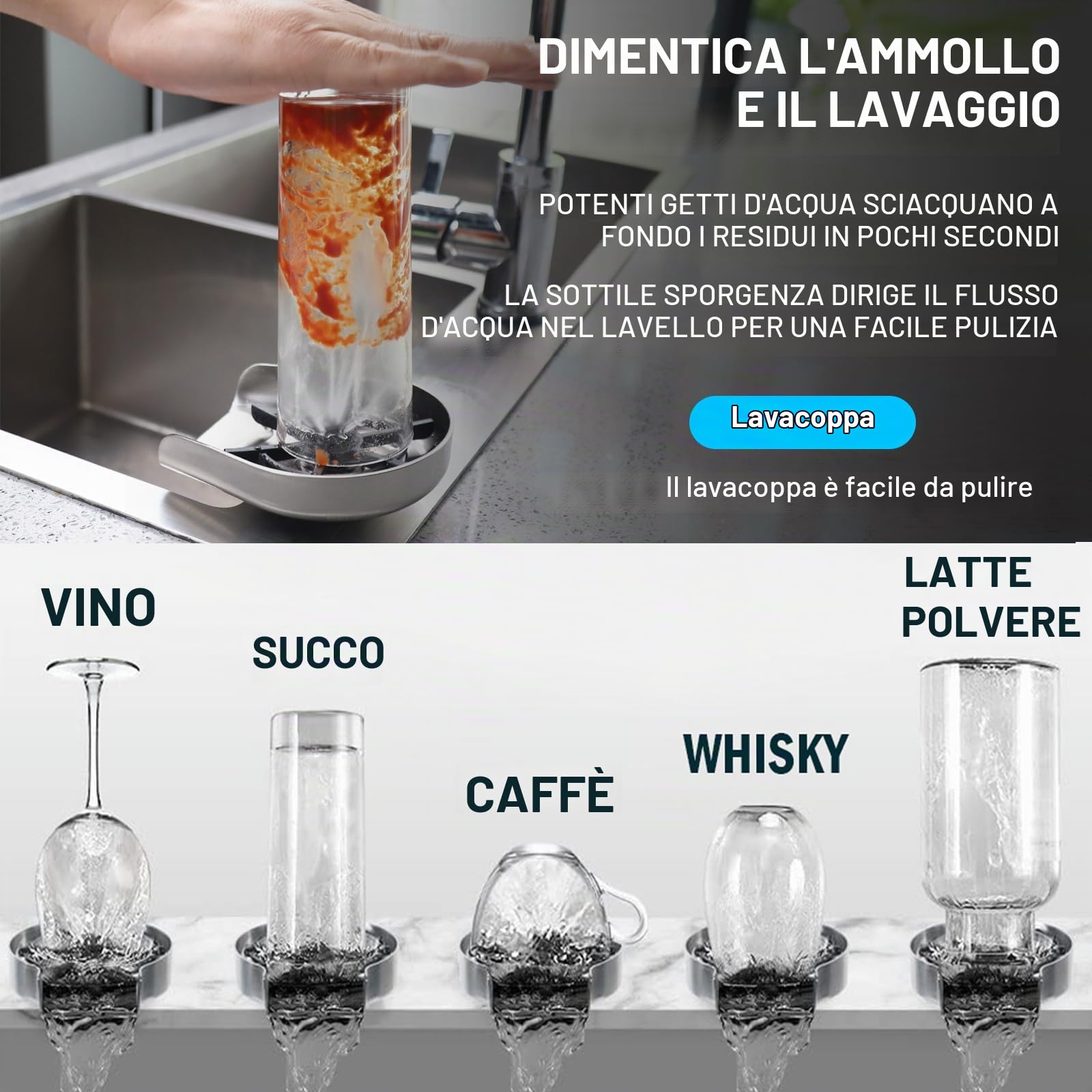 Lava Bicchieri Spruzzo - Acciaio Inossidabile Massiccio Lavabottiglie Sciacquatrice Bicchieri, Glass Rinser Pulisci Bicchieri a Spruzzo Lavabicchieri da Bar Professionale (Tappetini a 6 zampe)