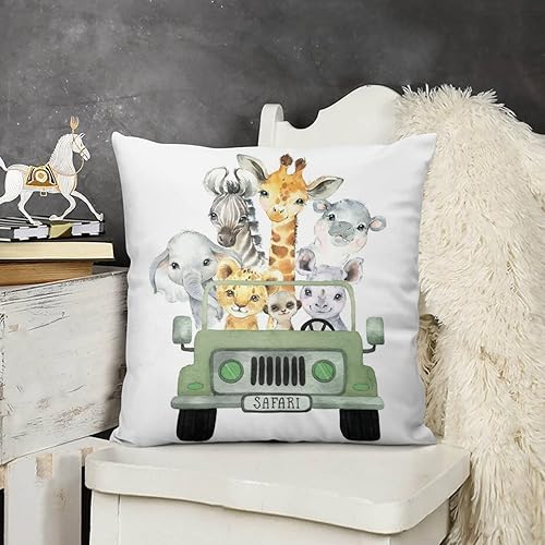 Miniatura 5 de Funda de almohada decorativa para bebé niño y niña, diseño de safari con diseño de camión de animales de safari, funda de cojín de selva,