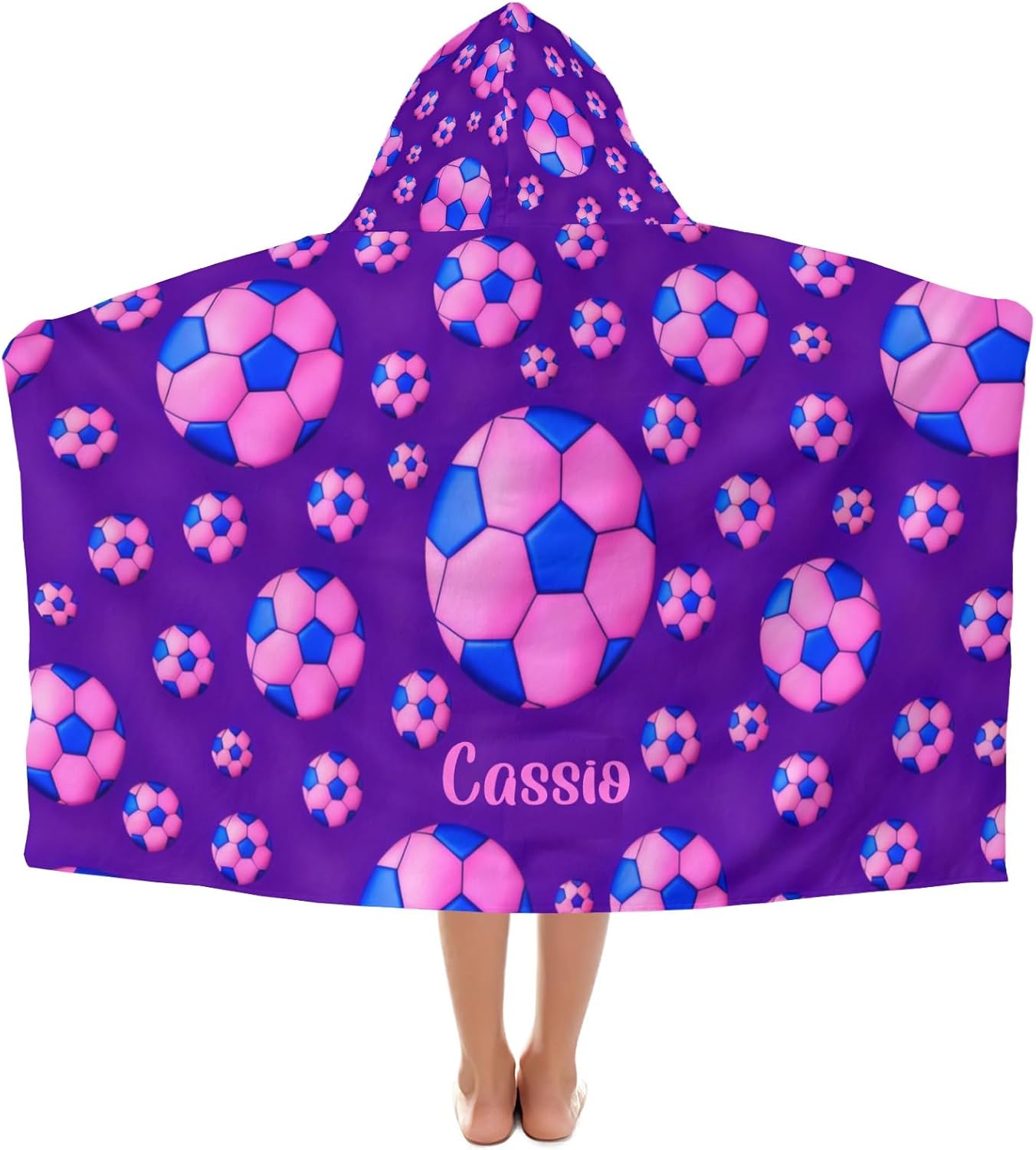 Soccer Pink Purple Sport Personalized Hooded Towel Absorbent Wrap Soft Pool Beach Bath Towels Hood Poncho for 5-12 Years Kids Boys Girls