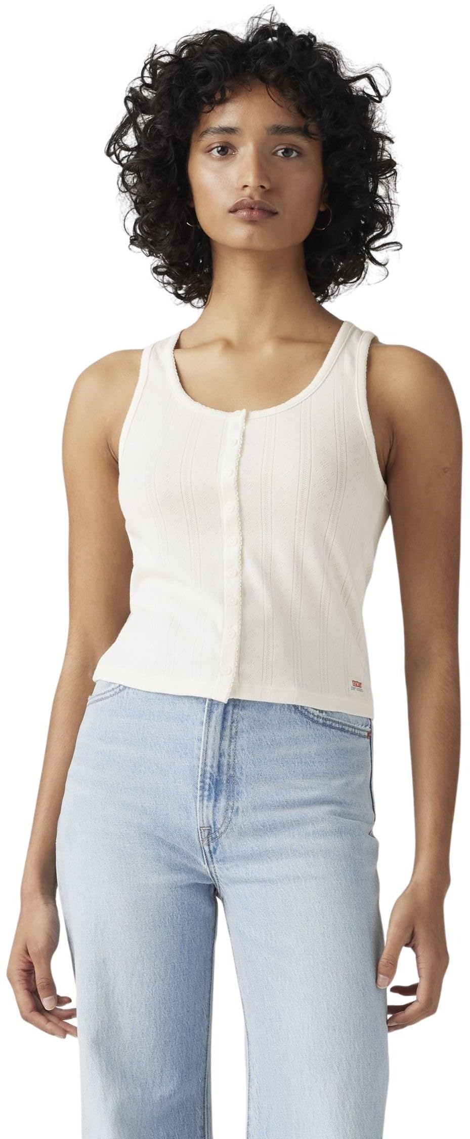 Levi's Women's Gardenia - White Tank Top Dry Goods Pointelle With Crew Neck, Slim Fit, Off White (Gardenia), M