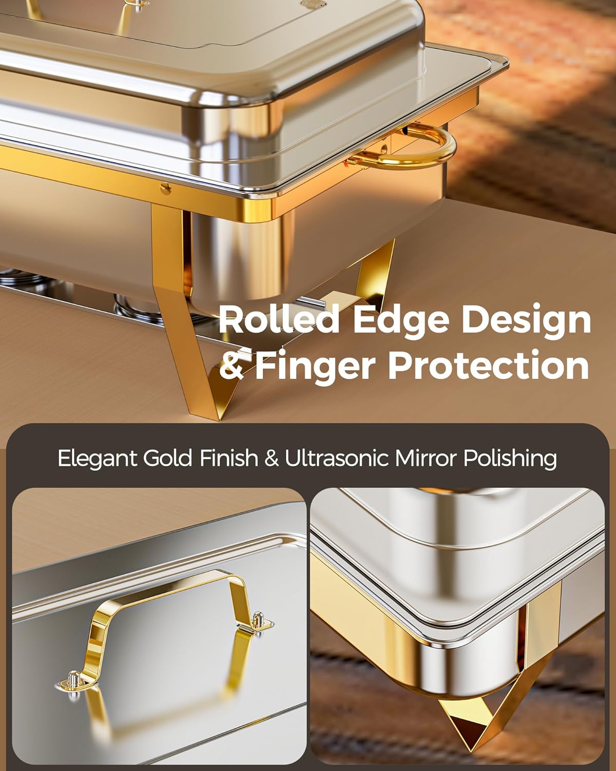 Chafing Dishes for Buffet 4 Pack 7 Pans, High Grade 9QT Chafing Dish Buffet Set, Chafers and Buffet Servers Warmers Sets for Parties, Events and Weddings - Image 4