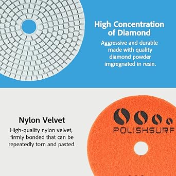 4 Inch Diamond Tile Polishing Pads for Grinder, 15 PCS Diamond Sanding Pads