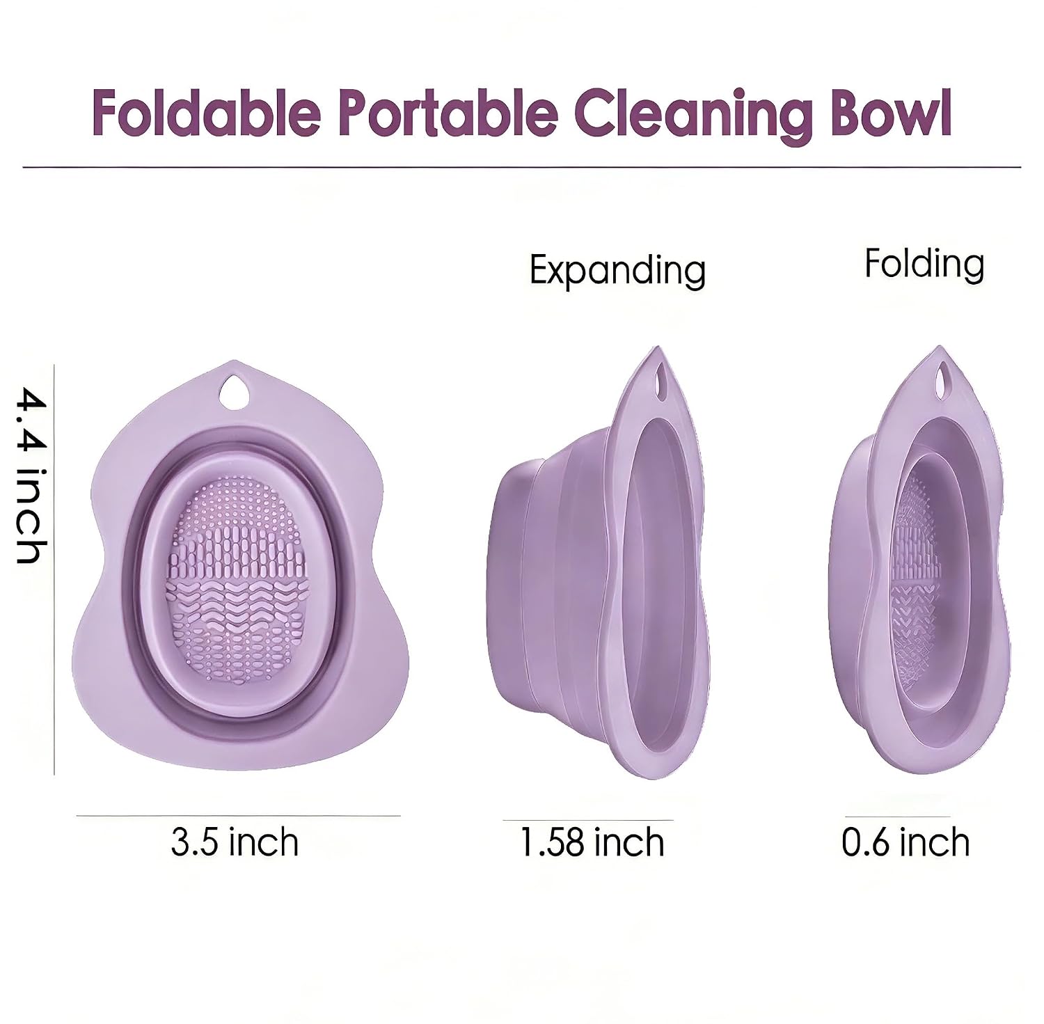 Foldable Silicone Makeup Brush Cleaner Bowl – Portable Brush Scrubber Mat for Foundation, Eyeshadow Brushes, Powder Puffs & Sponges | Multi-Texture Deep Clean, Travel-Friendly(Lavender)