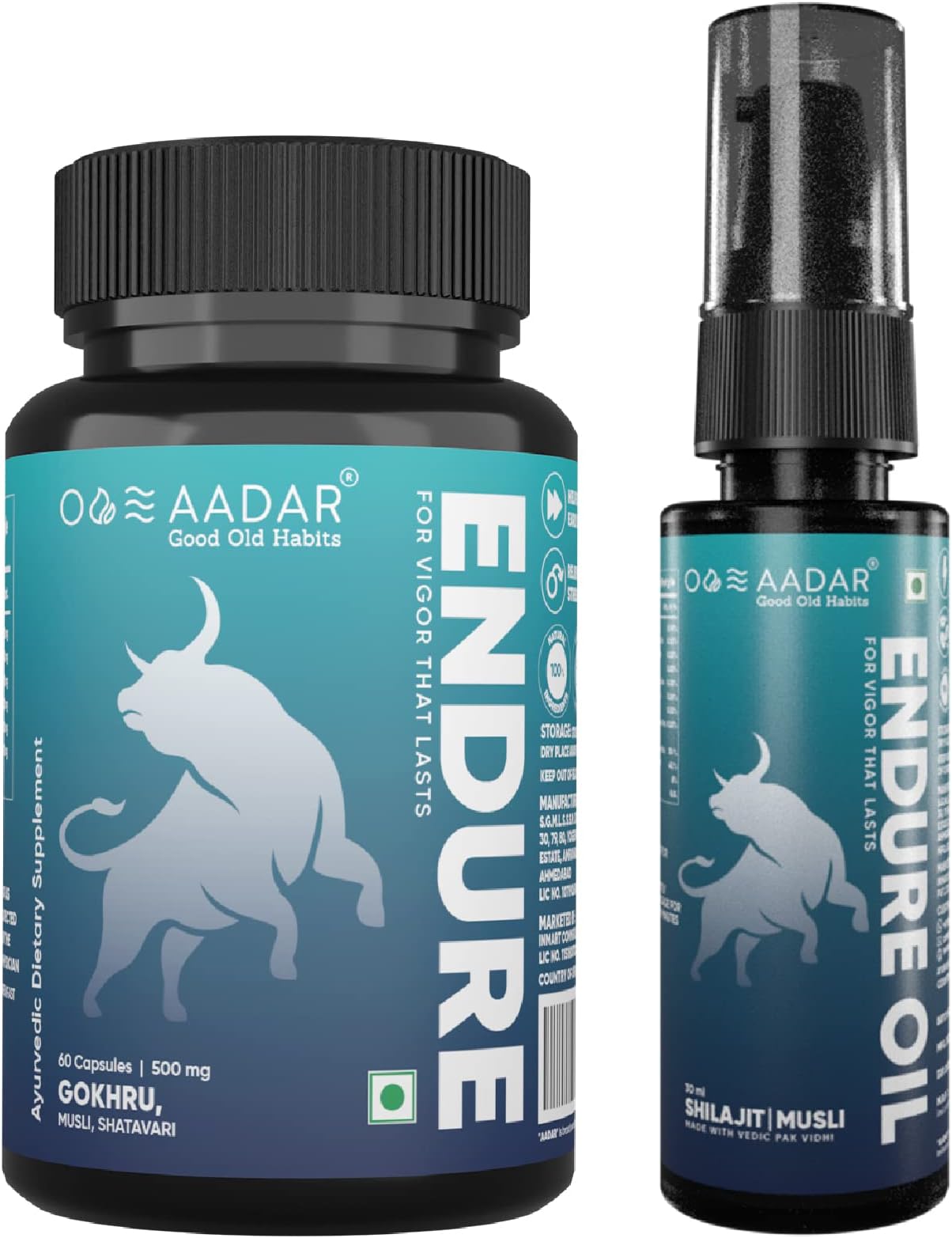 EN-DURE Capsule and Oil Improves Energy, Immunity Specially Formulated for Men Contains 10+ Ayurvedic Herbs Shatavari, Musli, Shilajit (60 capsules and 30 ml oil) (Pack of 2)