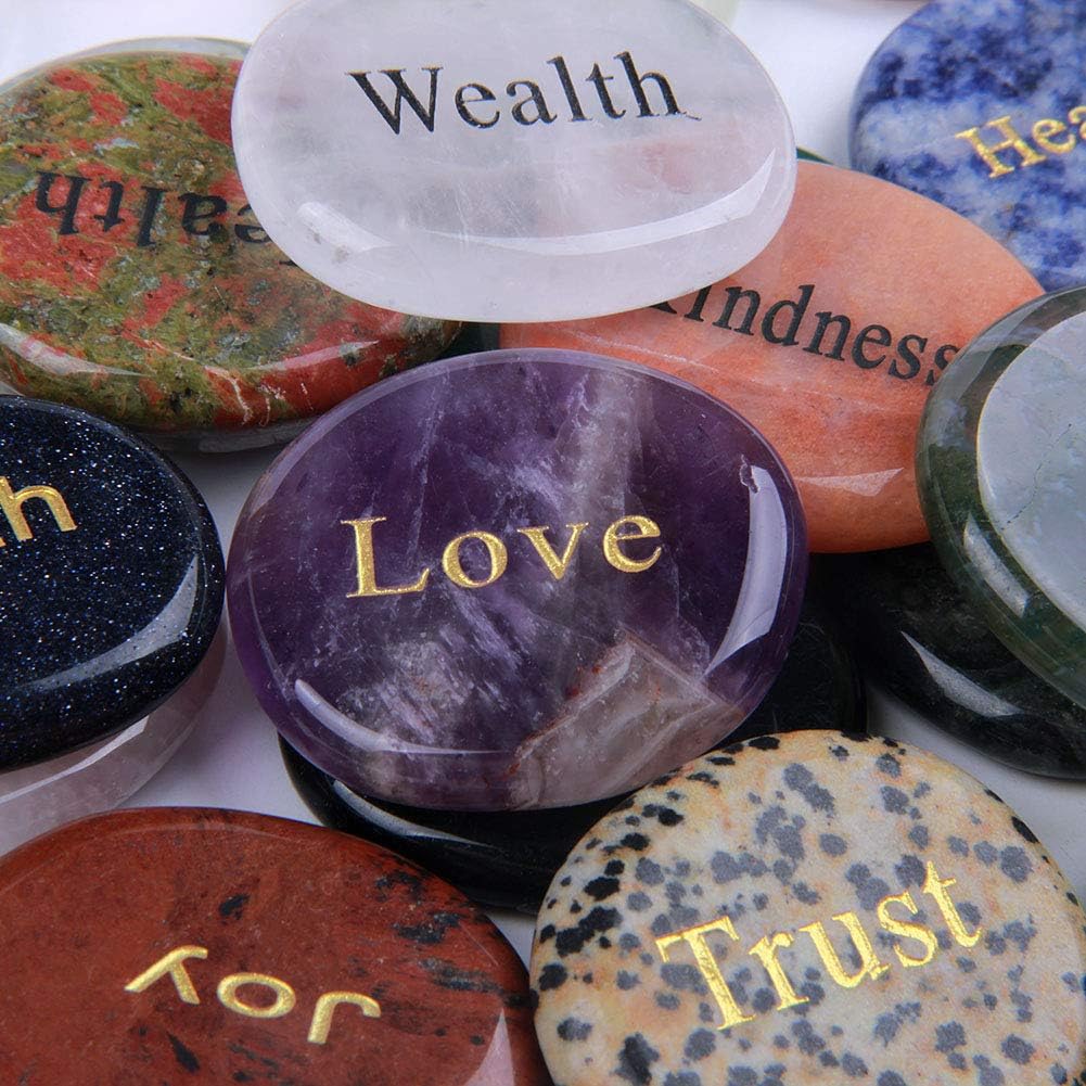 TGS Gems® Natural Engraved Inspirational Word Worry Stones(25 Different Words)