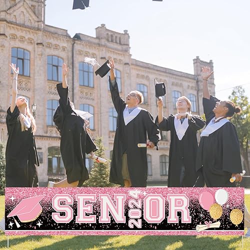 Miniatura 6 de Cartel grande para decoraciones de graduación para personas mayores 2023, pancarta rosa para la clase de 2023, cartel de graduación 2023, cartel de