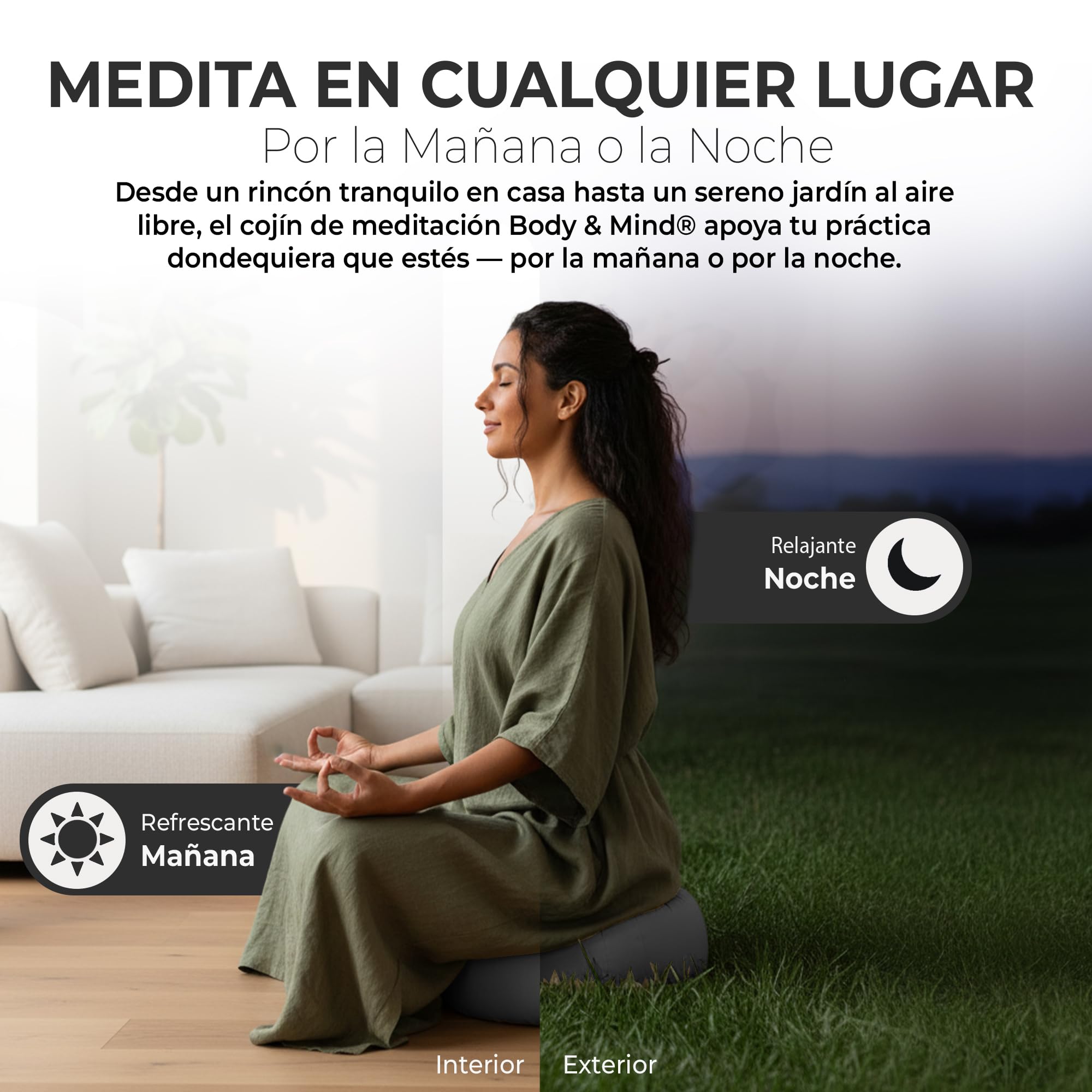 Body & Mind Cojín de Yoga Cojín de meditación Cojín de Asiento de Suelo para meditación y Yoga; Funda Lavable y Relleno Transpirable de Primera Calidad; Altura del Asiento de 19 cm
