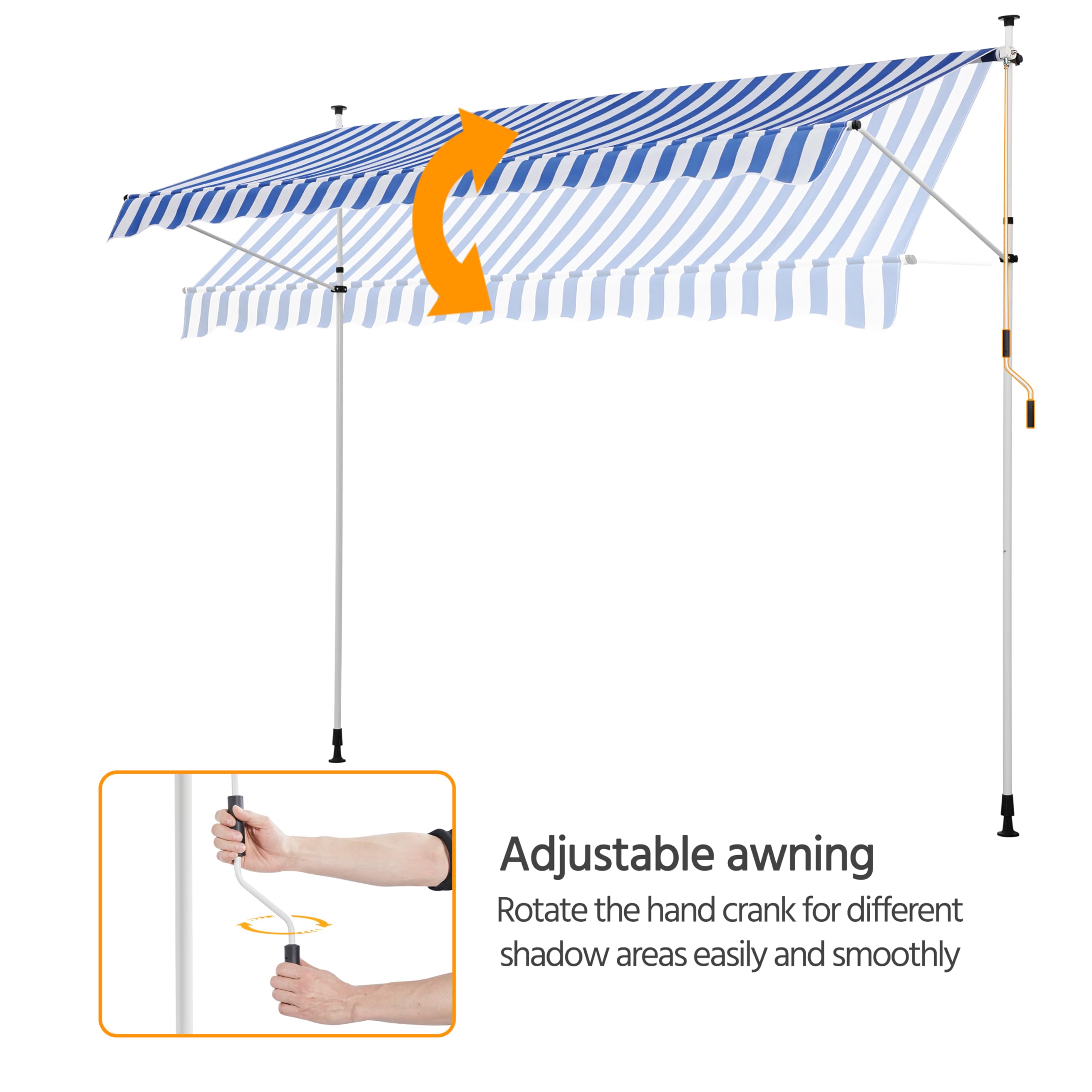 Yaheetech Toldo para balcón Exterior, Porche con Brazos Extensibles con manivela Ajustable, Lona Enrollable retráctil, Resistente a los Rayos UV, Marco telescópico, 300 x 120 cm, Azul y Blanco