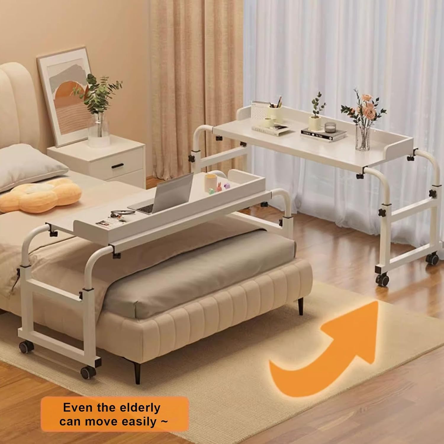 Tavolino Da Letto Regolabile,Tavolino Sopraletto Regolabile Da 115-210 Cm Con Ruote Tavolino Sopraletto Con Gamba In Acciaio Resistente Adatto Per Camera Da Letto/studio/soggiorno(Color:black)