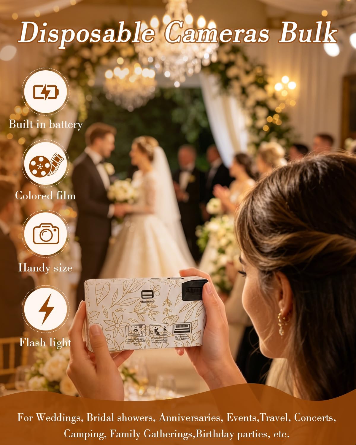 Disposable Cameras Bulk for Wedding, 6 Pack Single-Use 35mm Film Camera Disposable Bulk with Flash, ISO 400 27 Photos, Deluxe Wedding Disposable Cameras for Anniversaries, Travel, Birthday Party