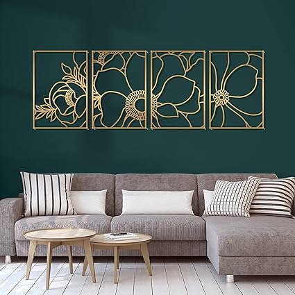 Amazon.com: Glamativity 4 Pack Gold Wall Art Décor, Flower Minimalist