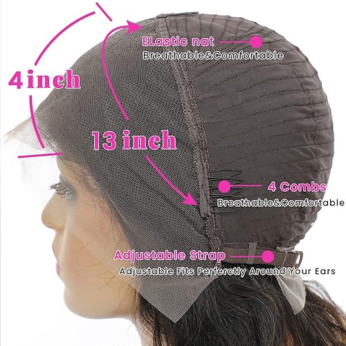 Miniatura 7 de Pelucas de cabello humano virgen brasileño de 13 x 4 con encaje frontal transparente HD para mujeres negras, densidad del 180 %, prearrancadas con