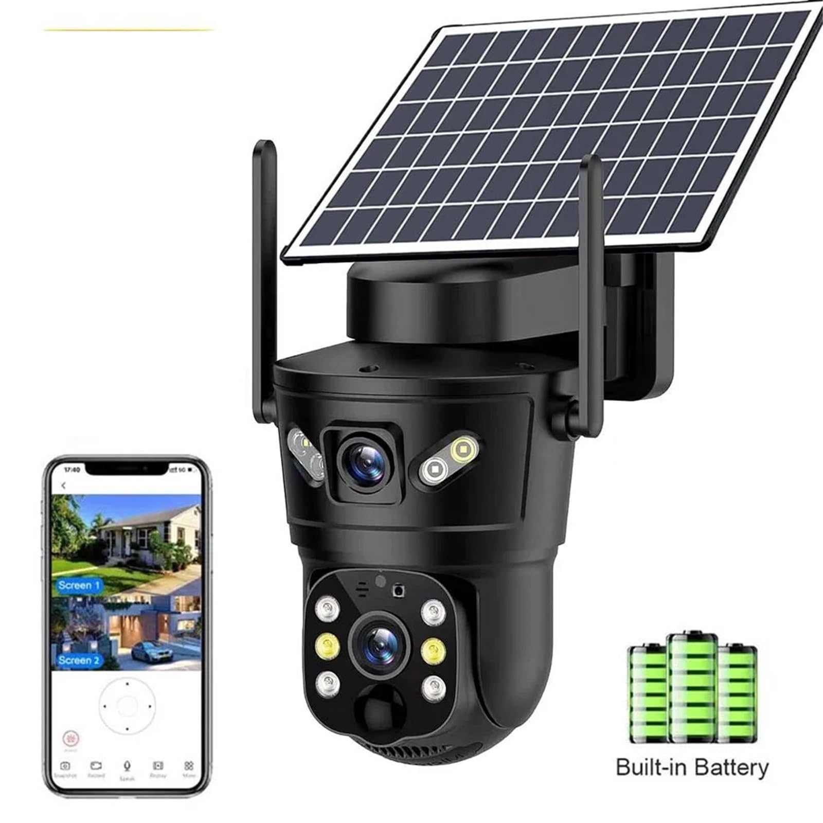 Kamera 4G z podwójnym obiektywem solarnym, czujnikiem ruchu PIR, detekcją osób, noktowizorem, wodoodporną kamerą IP, 8 MP, baterią 4K, monitorem CCTV na magazyn handlowy(32GB Card)