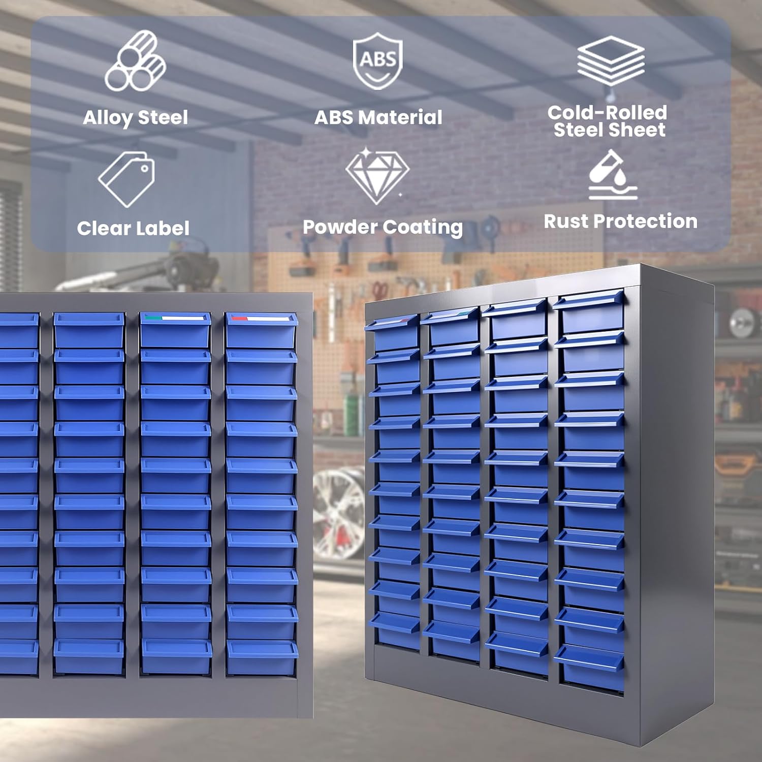 40 Drawer Alloy Steel Nut and Bolt Organizer, ABS Material Parts Cabinet, 21" L×9" W×25" H Nuts and Bolts Organizers and Storage, Bolt Bins Organizers for Shop Garage Workshop