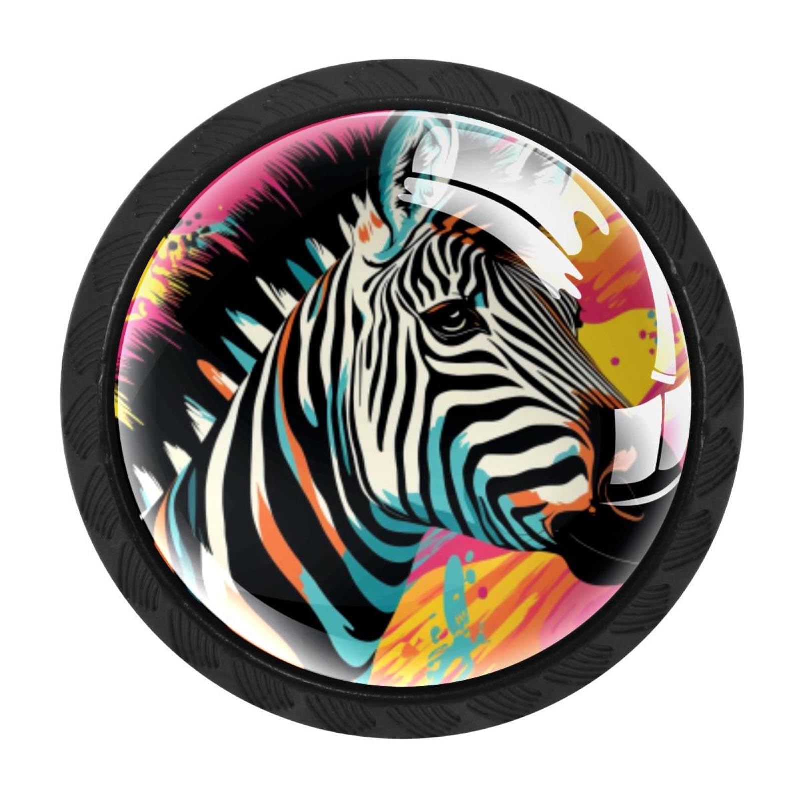 CHENZZZZ 4PCS Zebra Dresser Knob Round Glass Drawer Knobs Pulls Cabinet Handle for Home Kitchen Office Bathroom Wardrobe Cupboard
