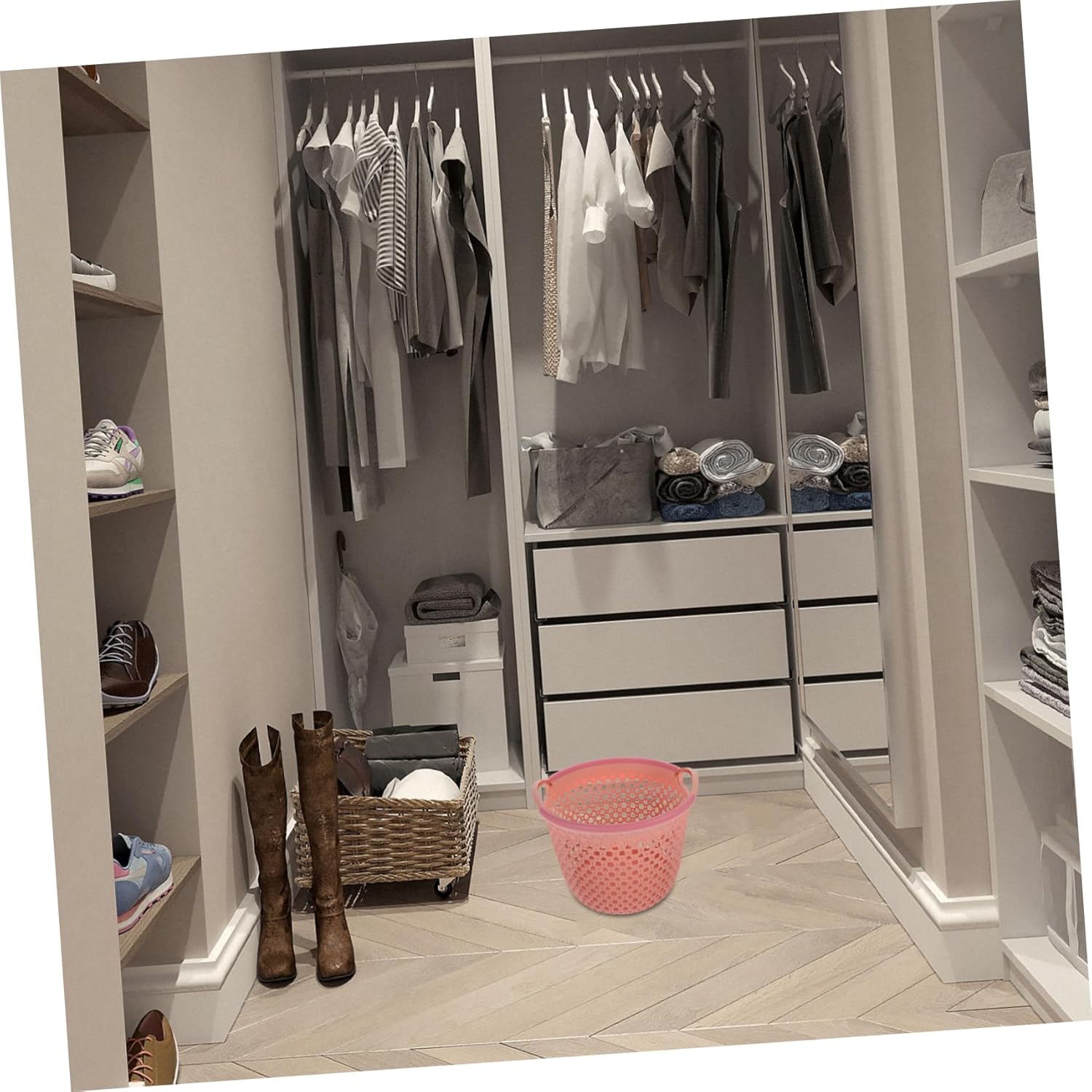 Hollow Laundry Hamper with Portable Handle Medium Lightweight Clothes Basket for Bathroom Bedroom Nursery and Living Room Storage Organizer