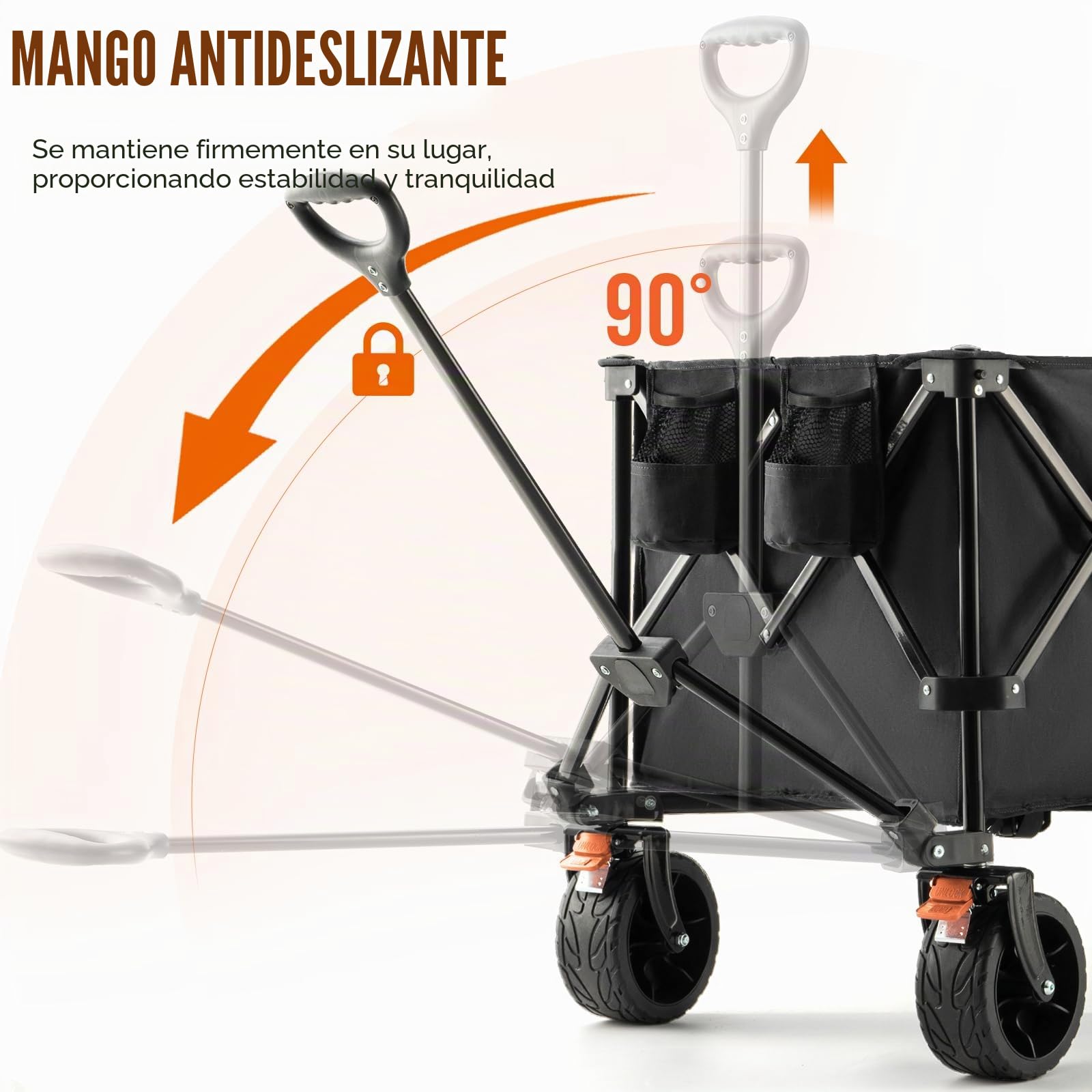 Overmont Carro Playa Plegable - 114CM Carrito Camping Plegable Extendido con Frenos - 250L 200KG Carro de Transporte con Ruedas Grandes Todo Terreno - Carro Portátil para Jardín Compras al Aire Libre