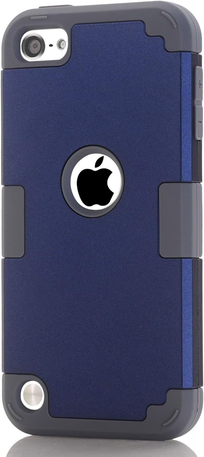 Case for iPod 7 6 5- CheerShare iPod Touch 5 6 7 Case, The Best Silicone Shockproof High Impact Layered Case + Protective Cover Case for iPod Touch 7th 6th 5th Generation(Dark Blue + Gray)