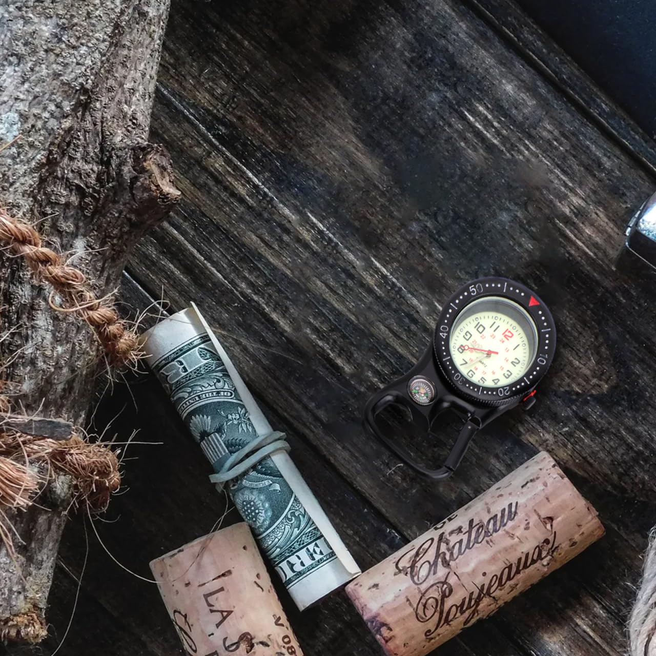 iplusmile Clip-on Uhr mit leuchtendem Zifferblatt, Kompass & Flaschenöffner – 3,23 × 1,81 × 0,47 Zoll, 84 g – wasserdicht für Outdoor & Wandern – für Bergsteiger, Backpacker & Outdoor-Enthusiasten