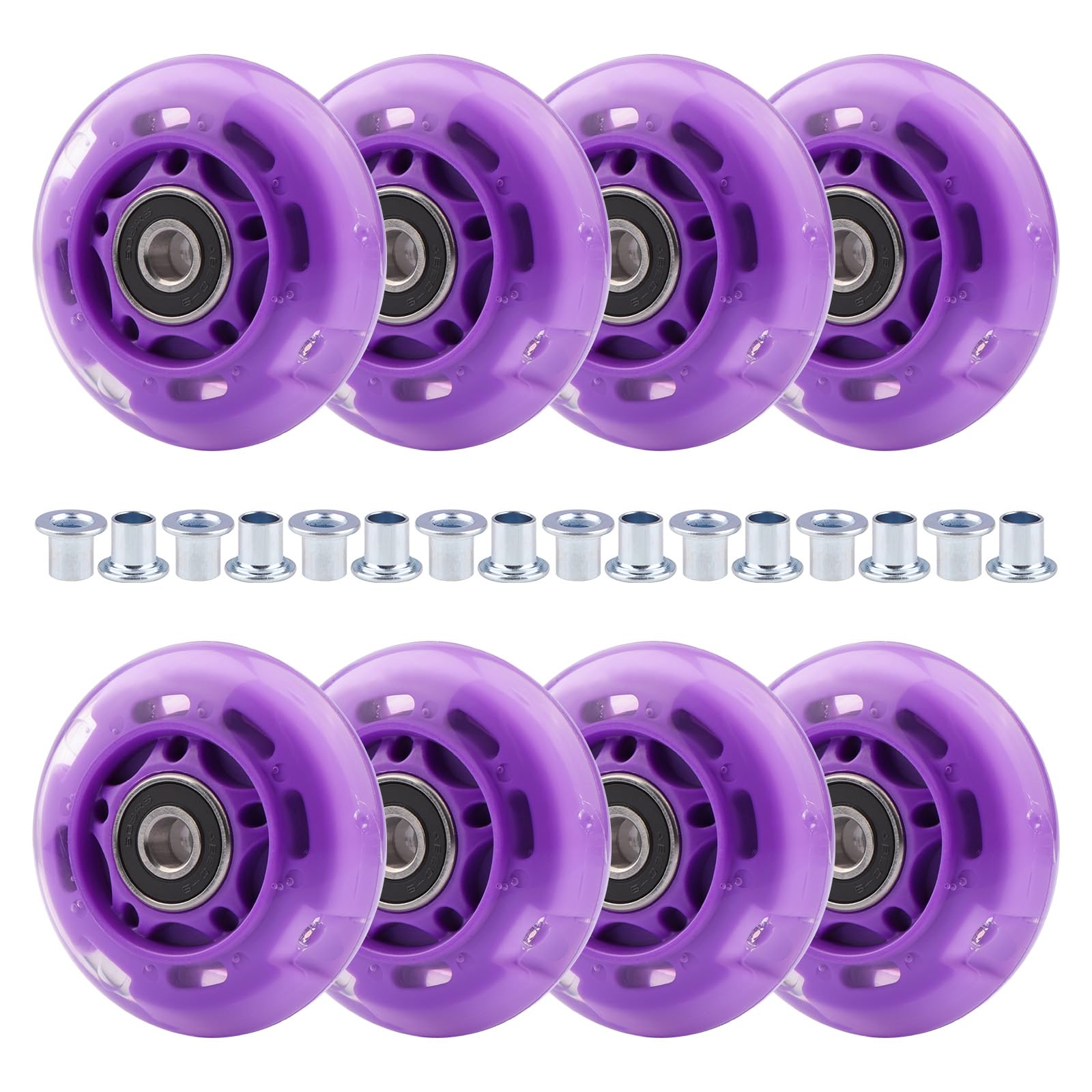 Wheelgoo 8pcs 64mm inline Skate Wheels Purple Flashing Wheels for Kids and Youth Beginners Children's Inline Skates Indoor/Outdoor Use (Purple, 64mm)