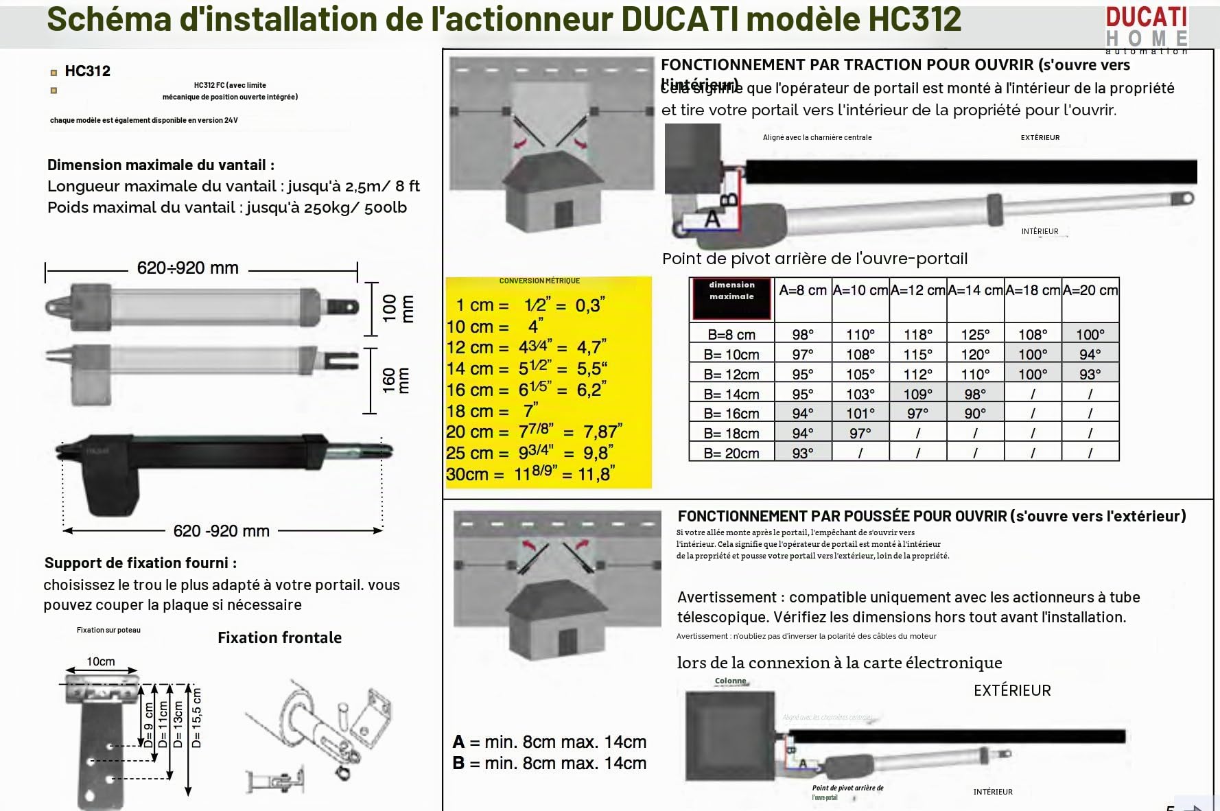 DUCATI HC812-400 automatisme kit motorisation pour portail battant maxi 3,5m /350kg chaque vantail ouvre portail