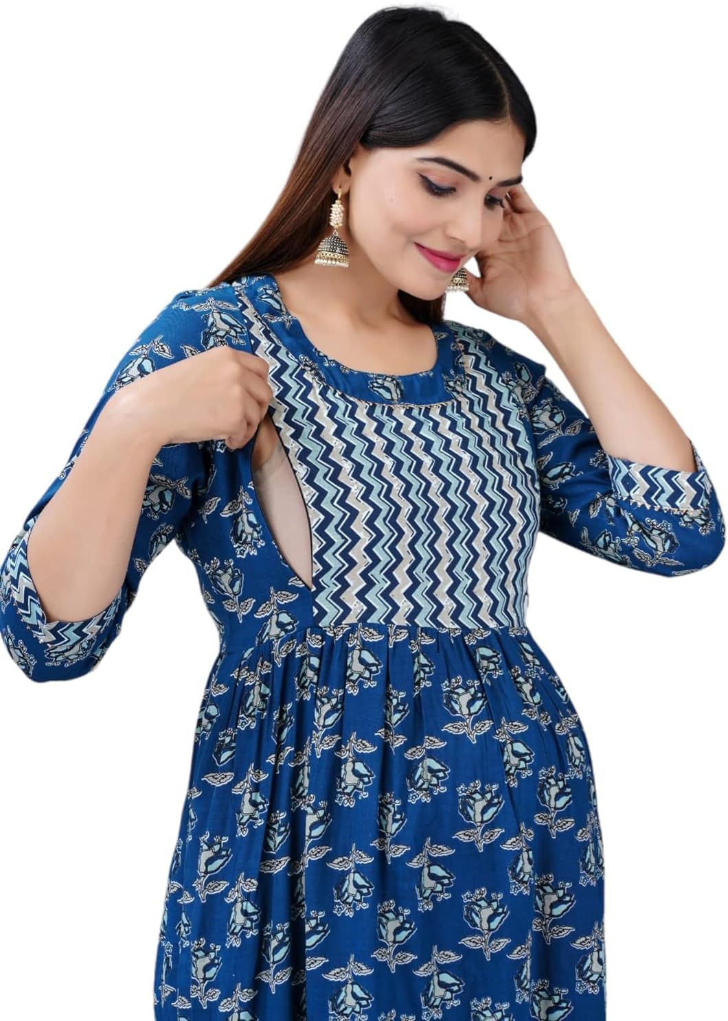 Jikonet Women's Maternity Dress Feeding Kurti with Zippers, Side Pocket