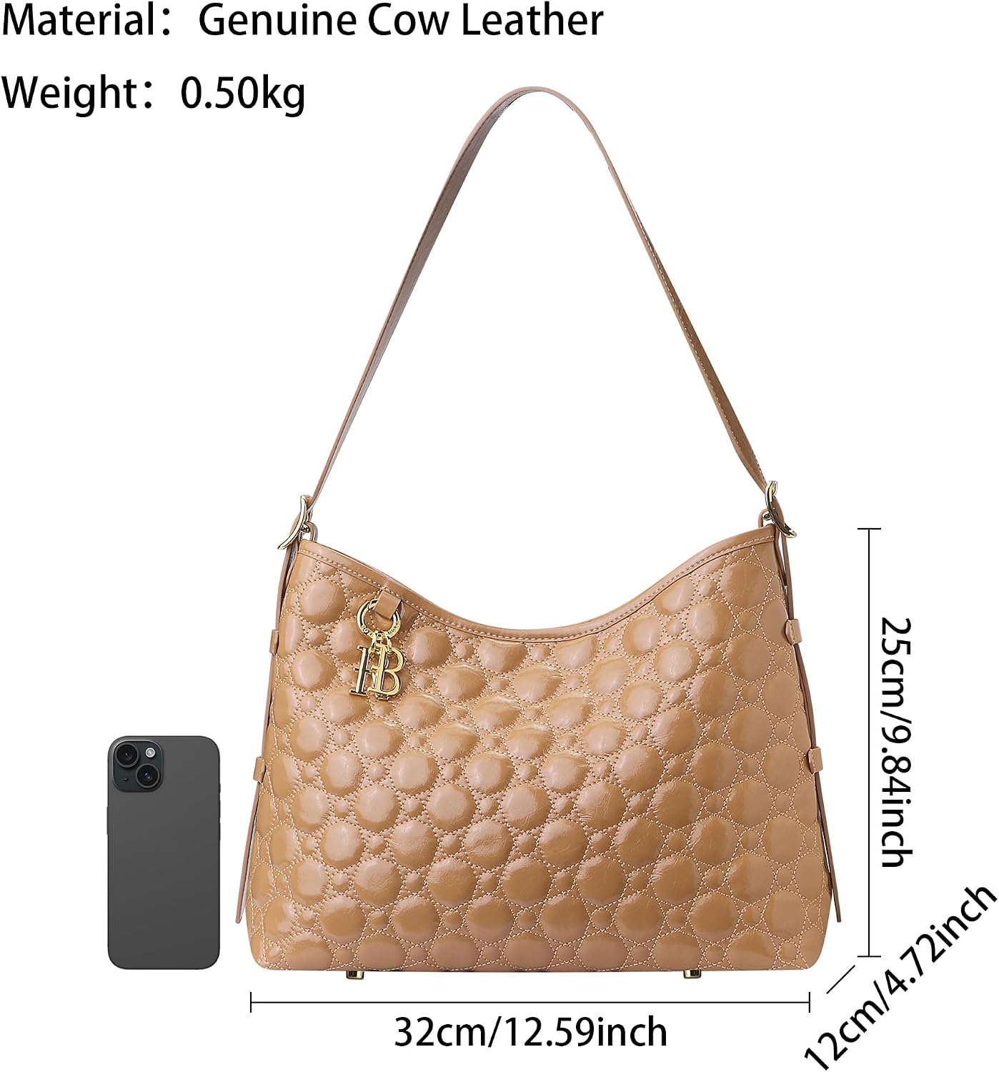 Royal Bagger Genuine Cow Leather Quilted Crossbody Bag for Women, Large Capacity Tote Handbag, Fashion Shoulder Purse 3267