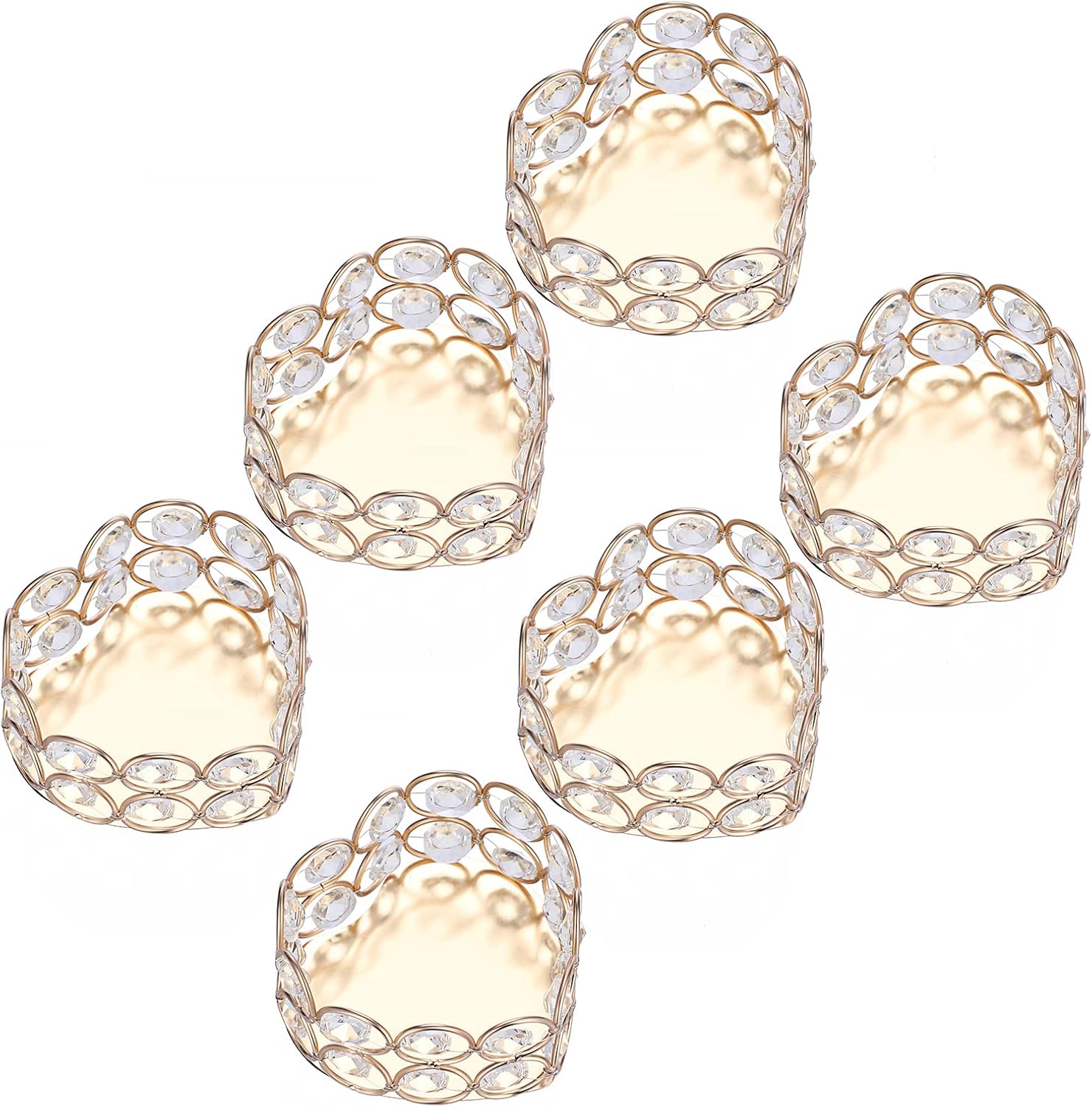 OwnMy Set of 6 Gold Crystal Bowl Tealight Holders Heart Shaped Small