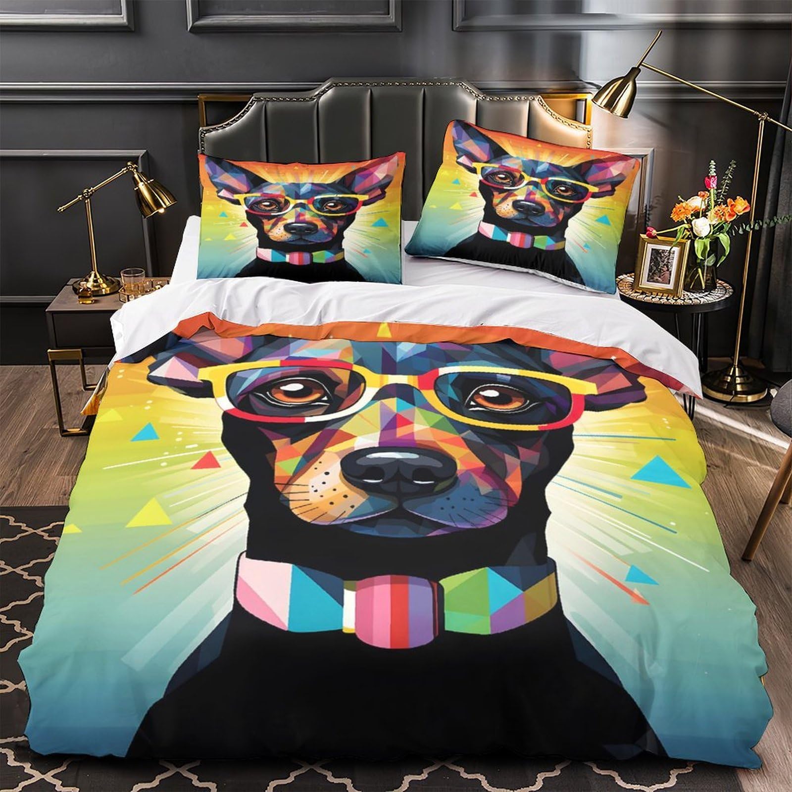 Housse de couette inaltérable et légère imprimée en 3D motif géométrique vibrant
