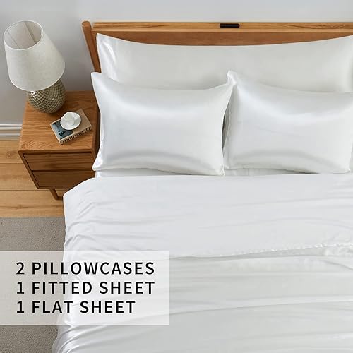 Miniatura 8 de Entisn Juego de sábanas de satén sedoso de 5 piezas, juego de sábanas de satén tamaño Queen, juego de ropa de cama de lujo rosa rubor, juego de