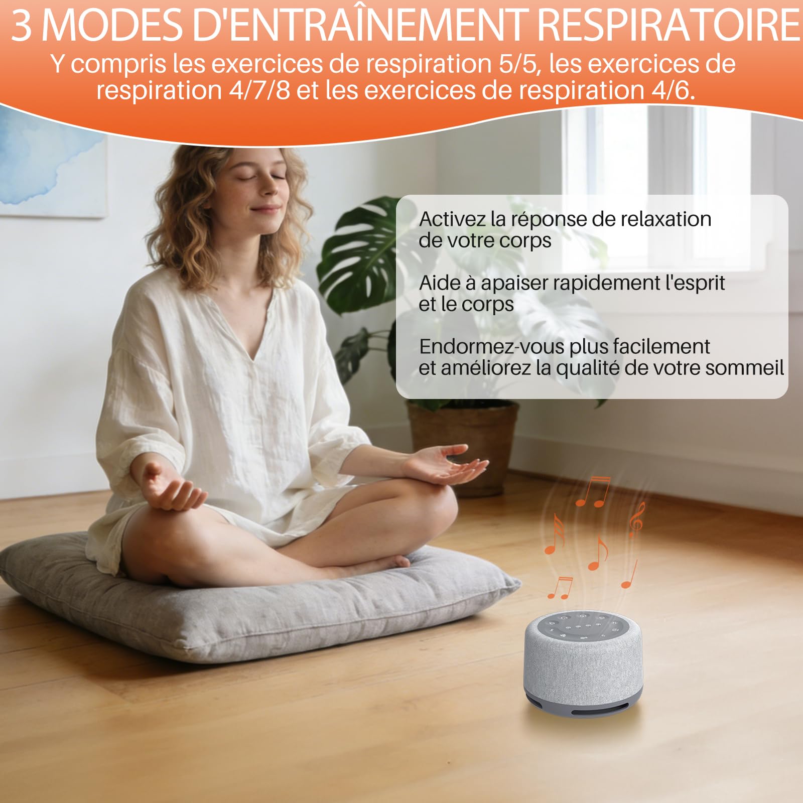FUNYKICH Machine à Bruit Blanc pour Sommeil Profond, 30 Sons Relaxants, Lumière 7 Couleurs et Minuterie, Idéal Adultes et Bébés Entraînement Respiratoire (Gris)