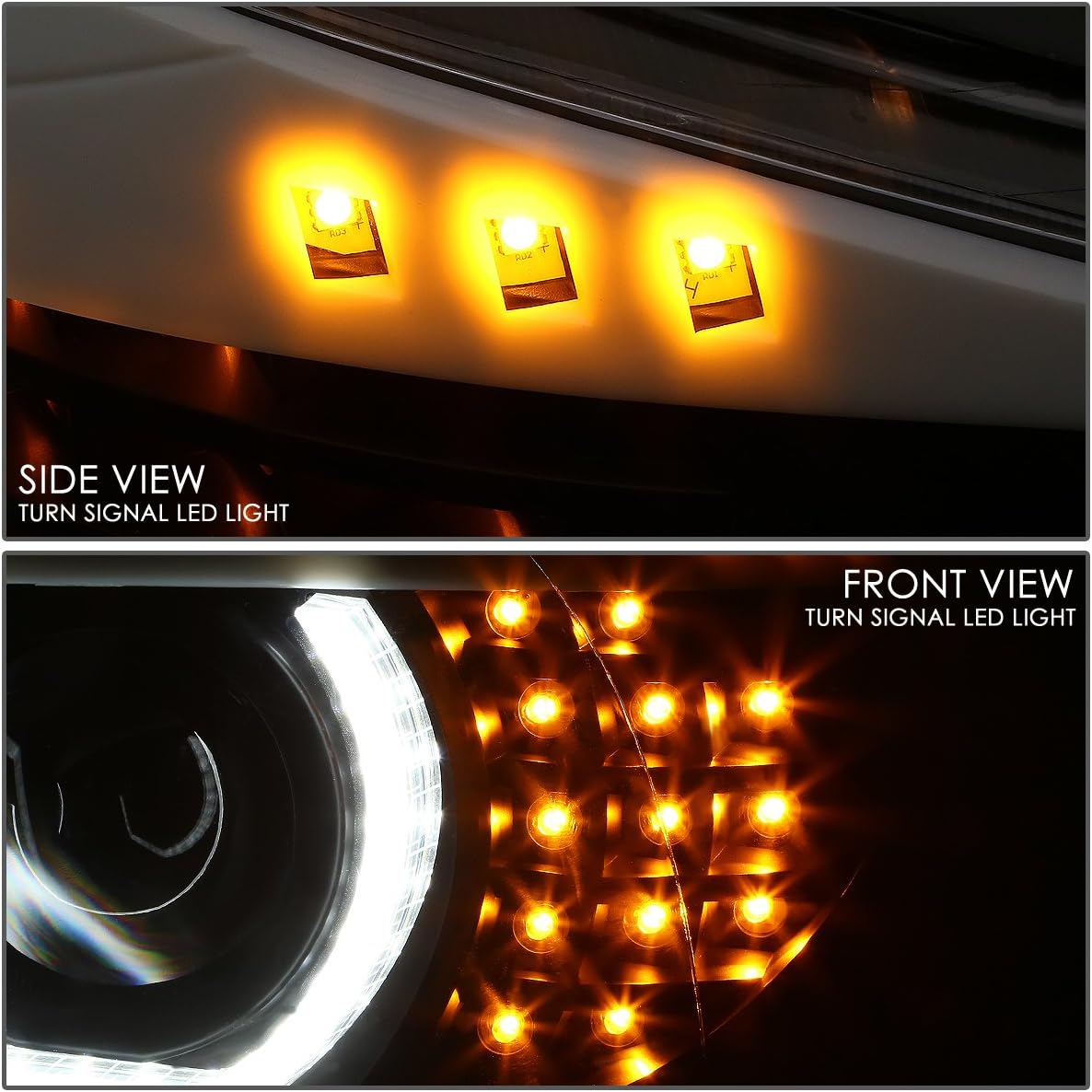 Auto Dynasty LED Halo Headlights Assembly Compatible with 2009-2012 BMW E90 320i 323i 325i 4-Dr Sedan, Left and Right Side, 3D Dual Crystal U-Halo, Projector Low Beam, LED Turn Signal, Black Housing