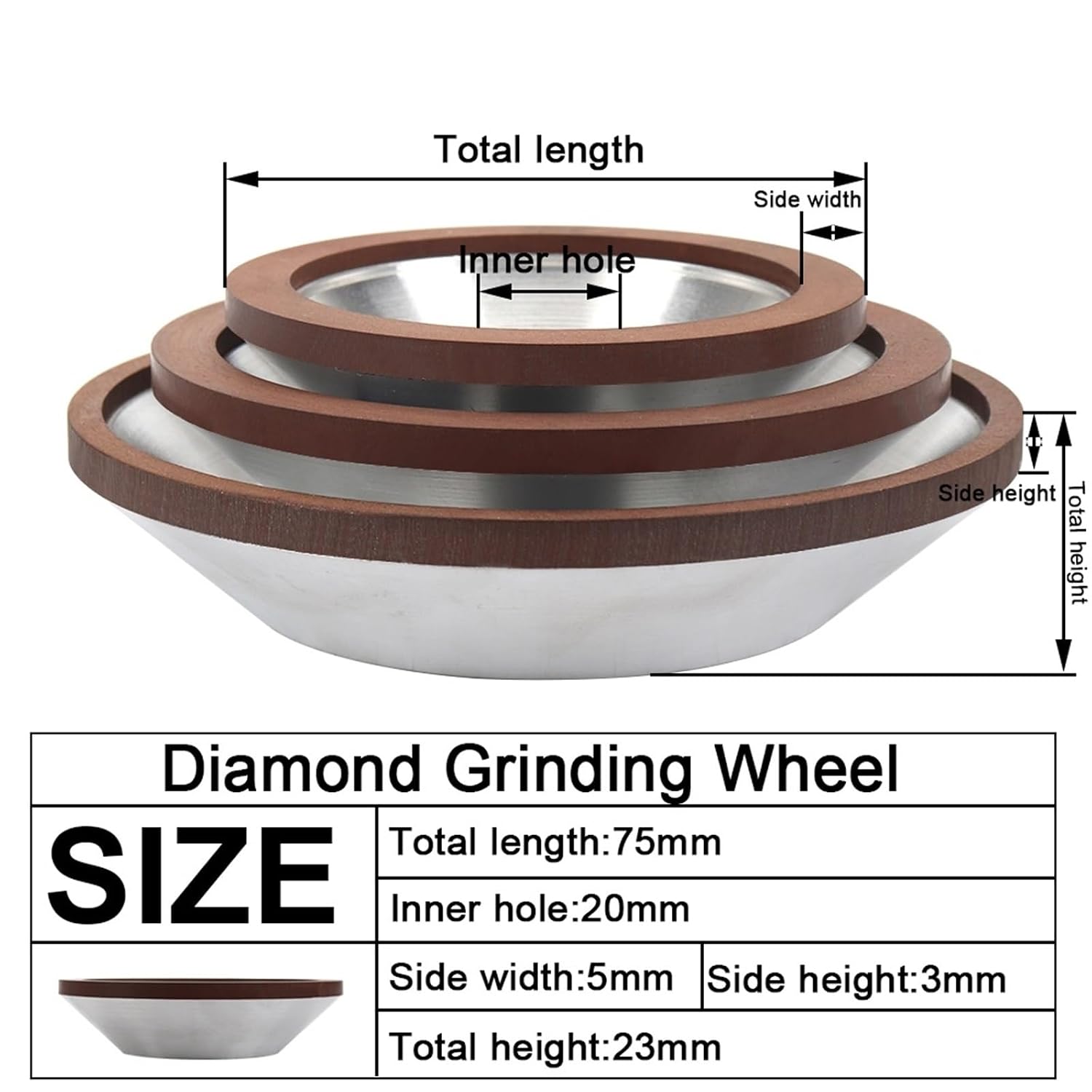75/100/125/150mm Diamond Grinding Wheel Cup Grinding Wheel Grinding Tool for Polishing Milling Cutter Grinder Disc(150,75x20x5mm)