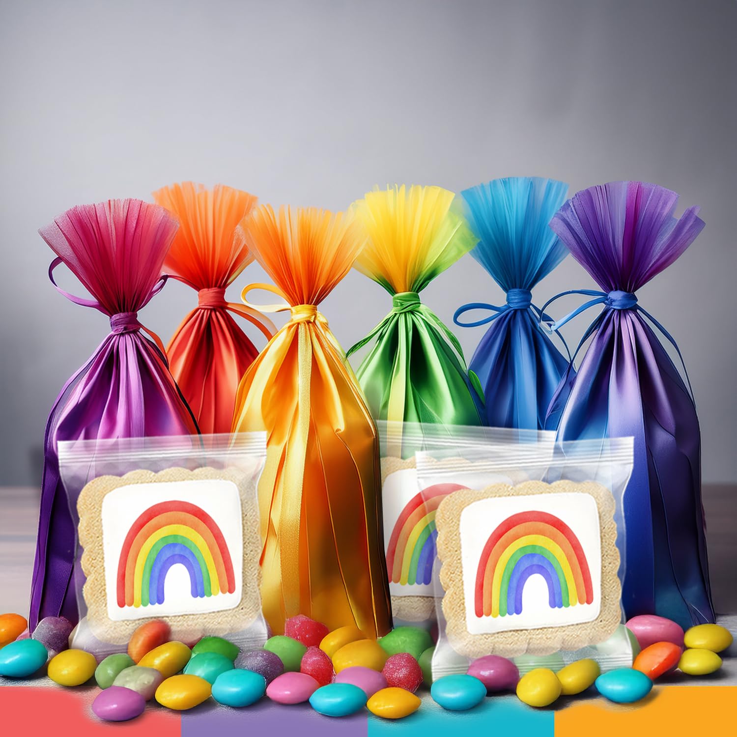 Rainbow Cookies Themed Party Favors | 24 Pack Individually Wrapped Bulk | Cookie for Birthday Pride Girls Boys Colorful Multicolored Treats Snacks For Kids Class Adults
