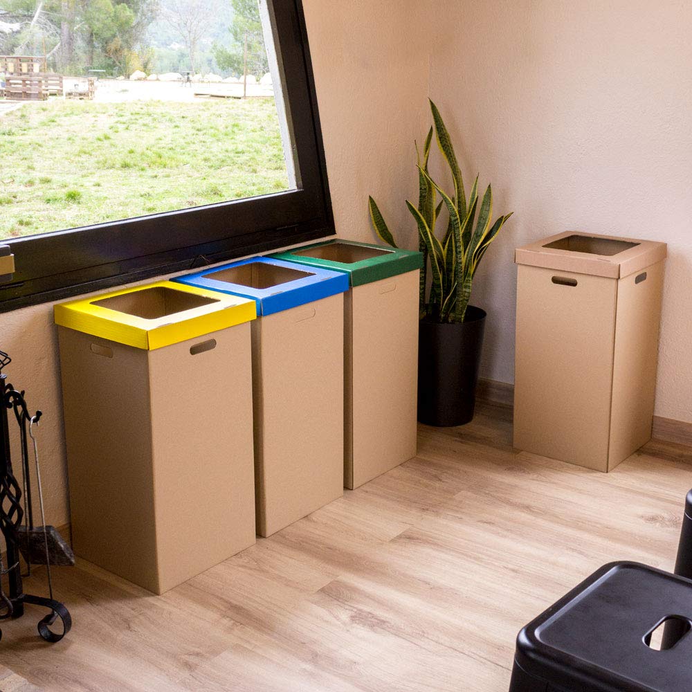ONLY BOXES Confezione da 2 pattumiera in cartone, pattumiera con coperchio, colore blu, dimensioni 37 x 36 x 70 cm,