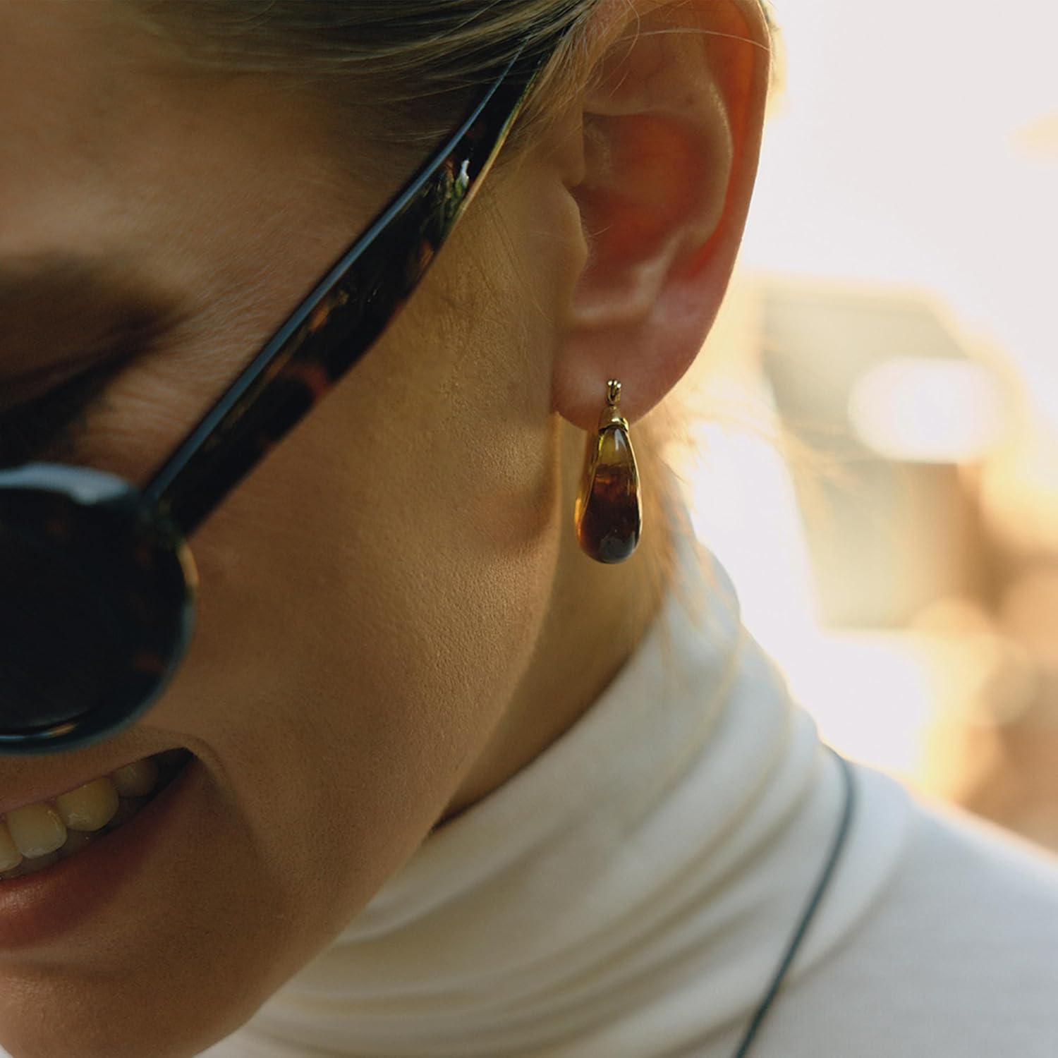 Brown Gold Tone Resin Earrings for Women, Retro Chunky Lightweight Hoop Drop Statement Jewelry - Image 5